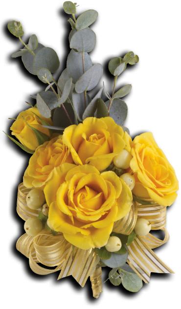 Yellow rose bouquet with eucalyptus and ribbon accents
