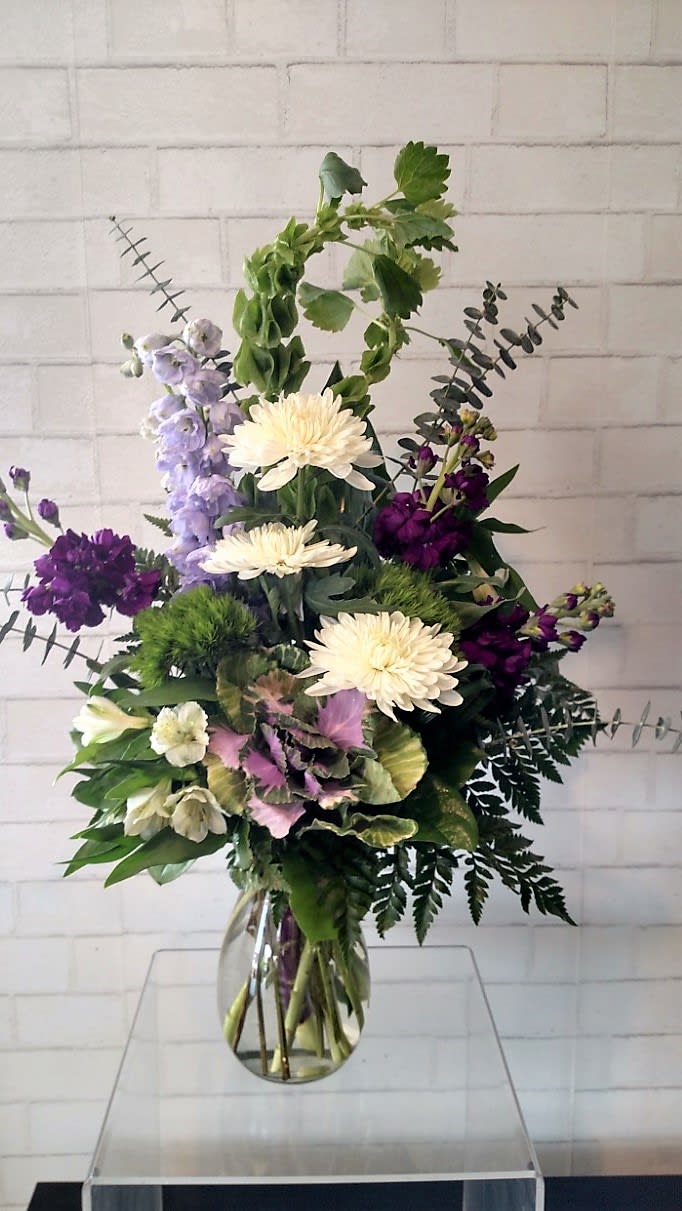 Beautiful Blooms - This beautiful Bouquet features a variety of fresh cut flowers, including Stock, Bells of Ireland, Cremones, and assorted stems of other beauties.  