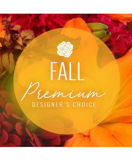 Fall Designer's Choice with Premium flowers / Vase  - Tapestry colors, golds, oranges, reds and more with premium  blooms and lush autumn offering.. our designer's pick the best of colors, flowers and textures to create a memorable floral gift for your loved one.
