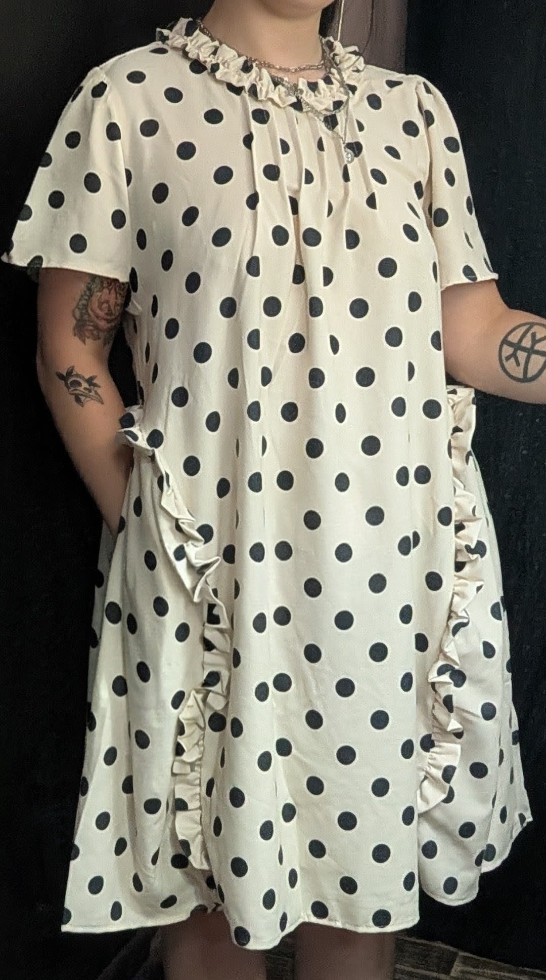Polka Dot Ruffle Dress MARKED DOWN! - Polka Dot Ruffle Mini Dress with pockets available in size S-M