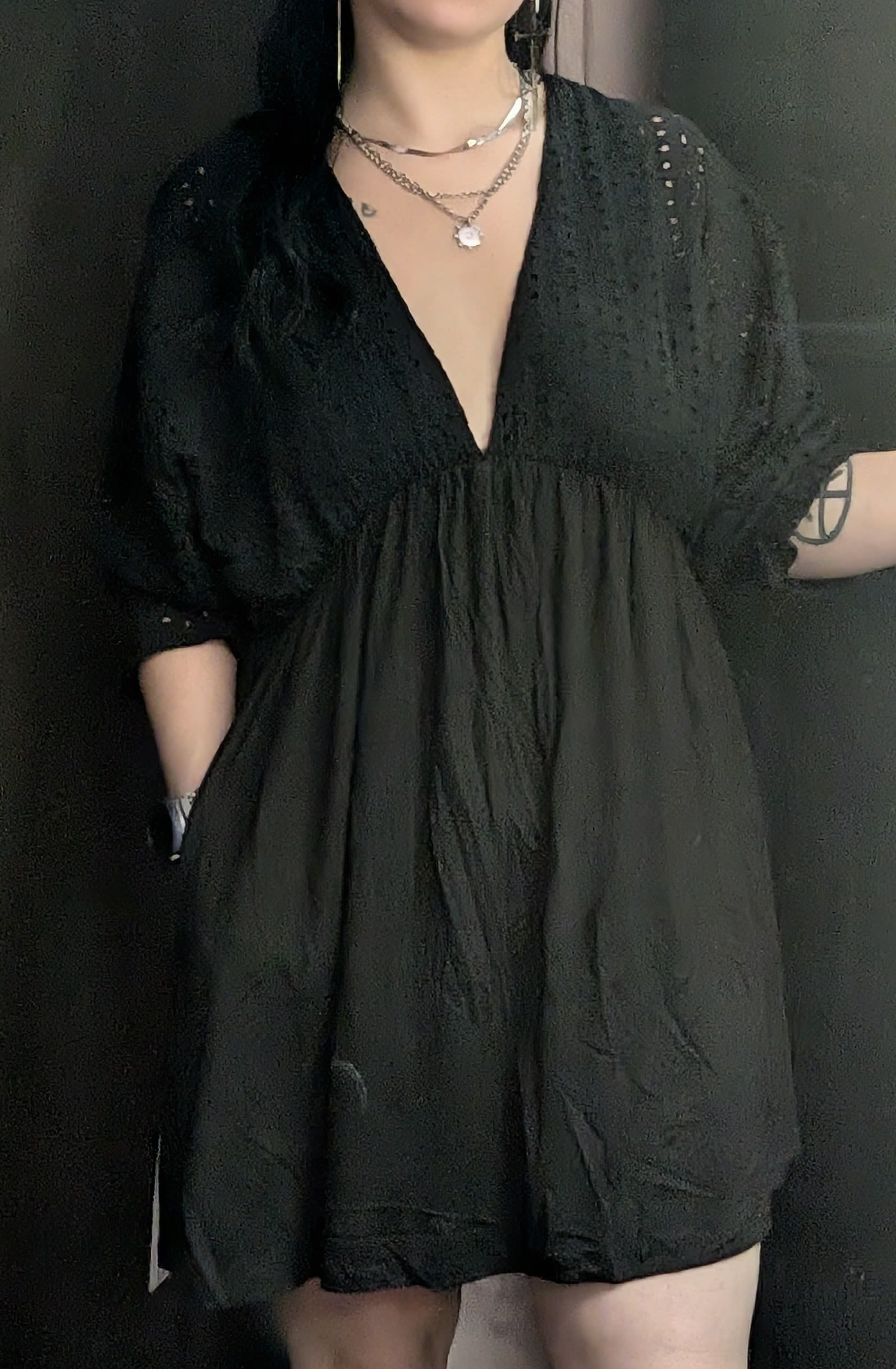 Lace Trim Midi Dress BLACK MARKED DOWN! - Cotton Eyelet Midi Dress with lace trim available in S-M