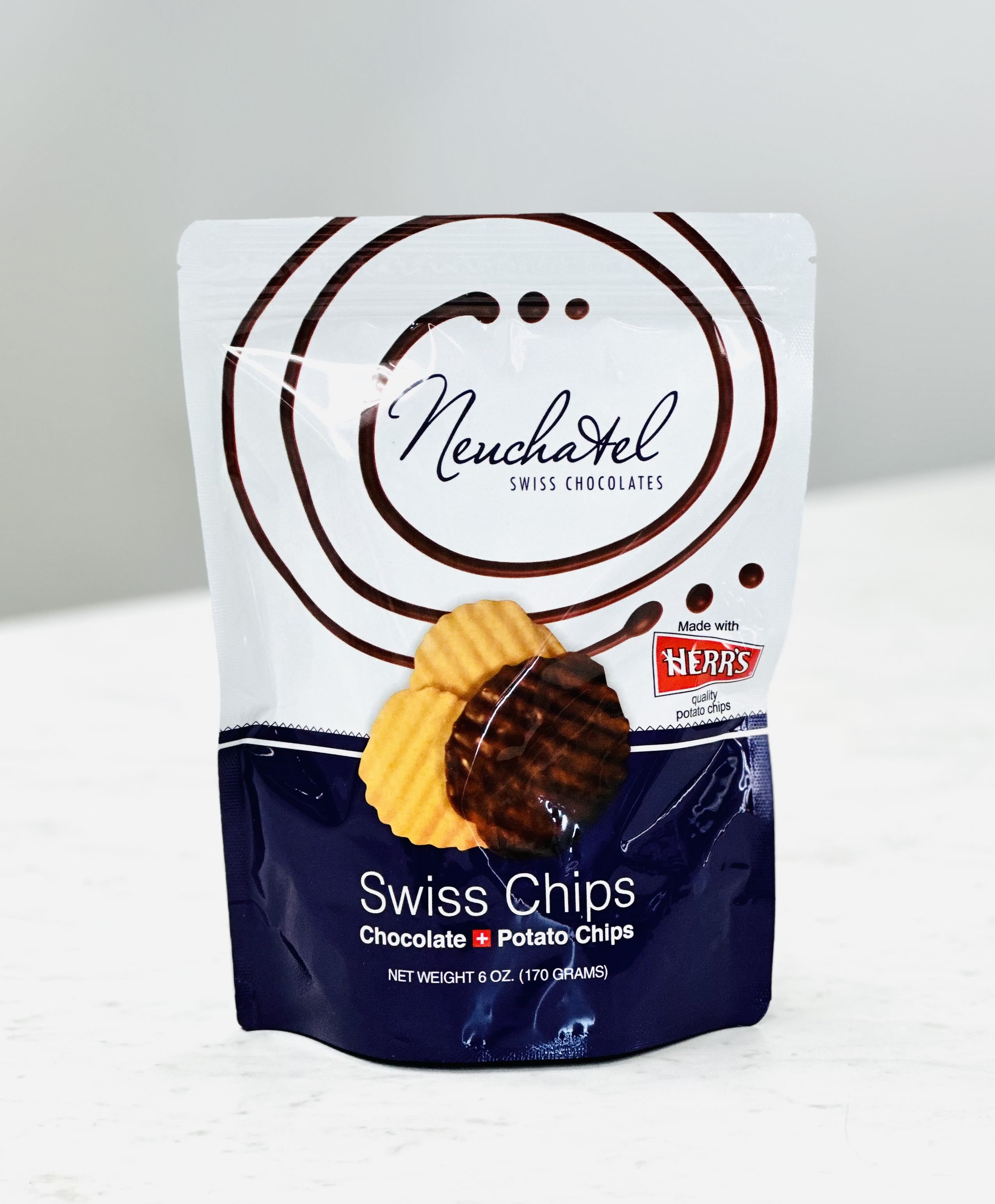 Bag of Swiss chocolate-covered potato chips