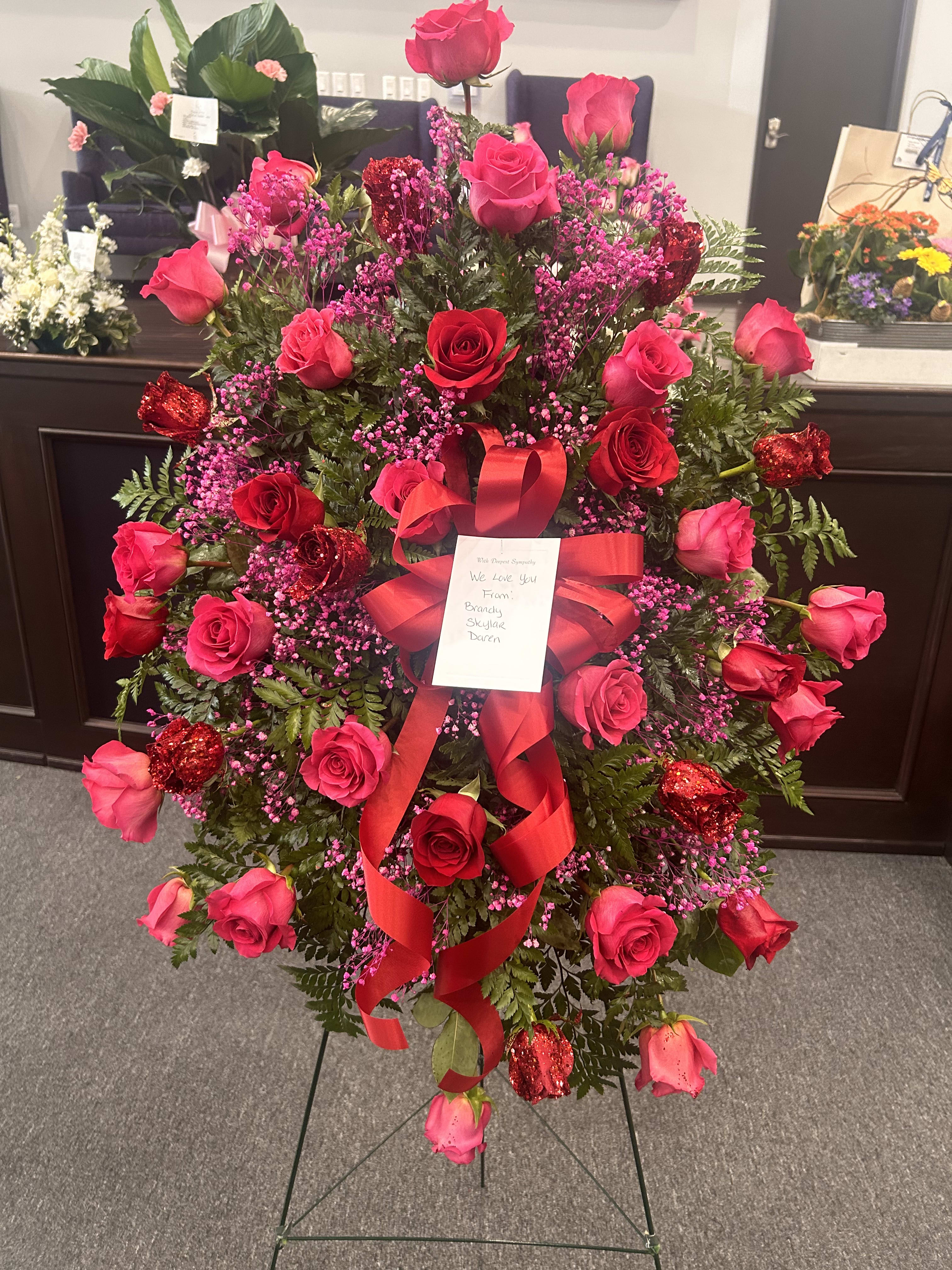 Standing arrangement all roses  - All stands come in all colors 