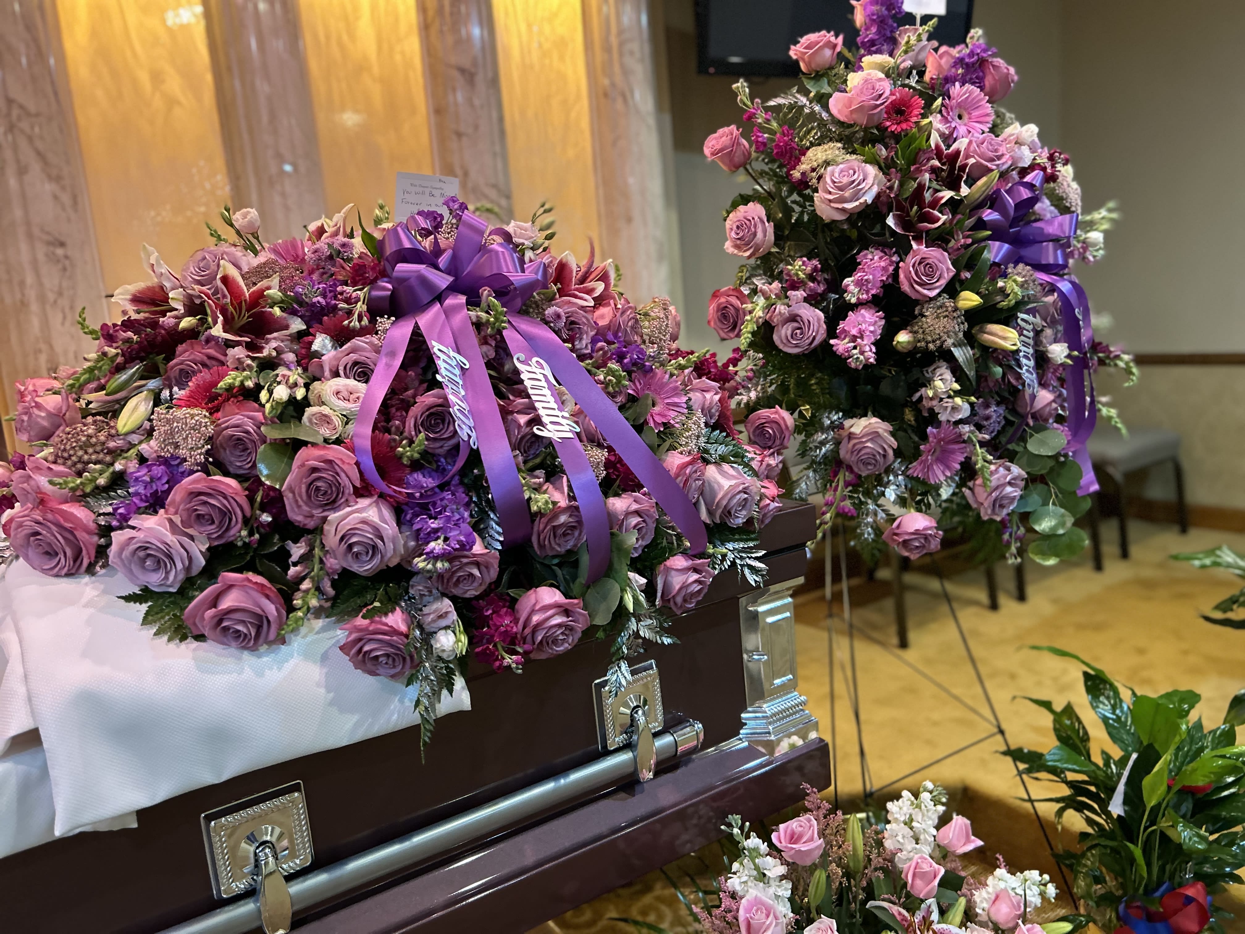 Sympathy arrangements package  - All roses and Lillys with filler flower
