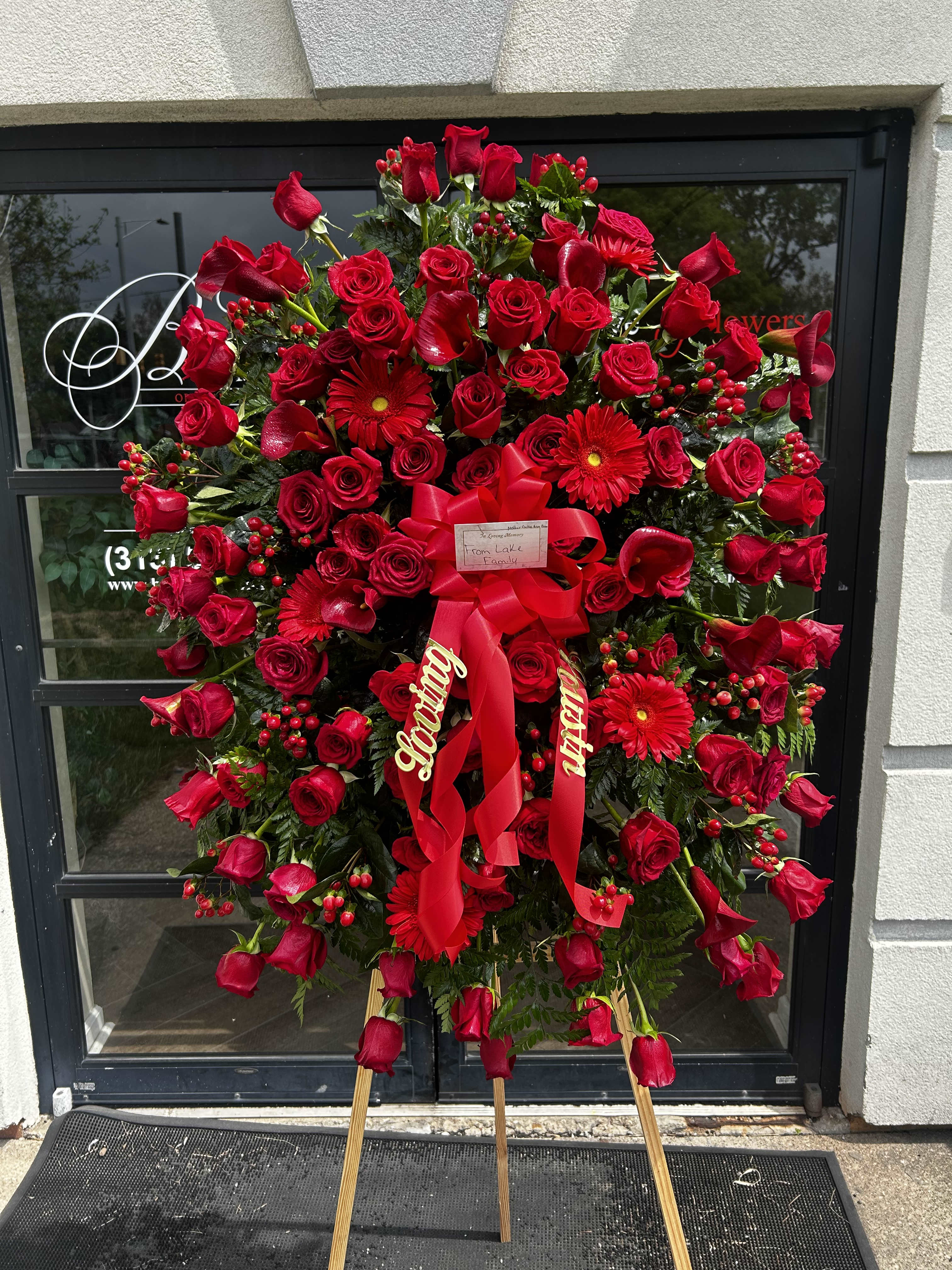 Large standing arrangement, all red roses - Large standing arrangement, all red roses