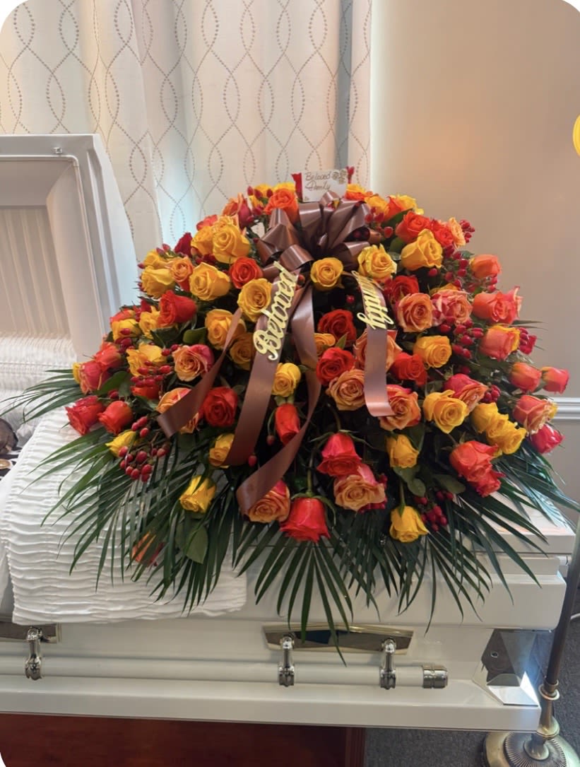All Rose Casket Spray-Bright Colors  - All Roses