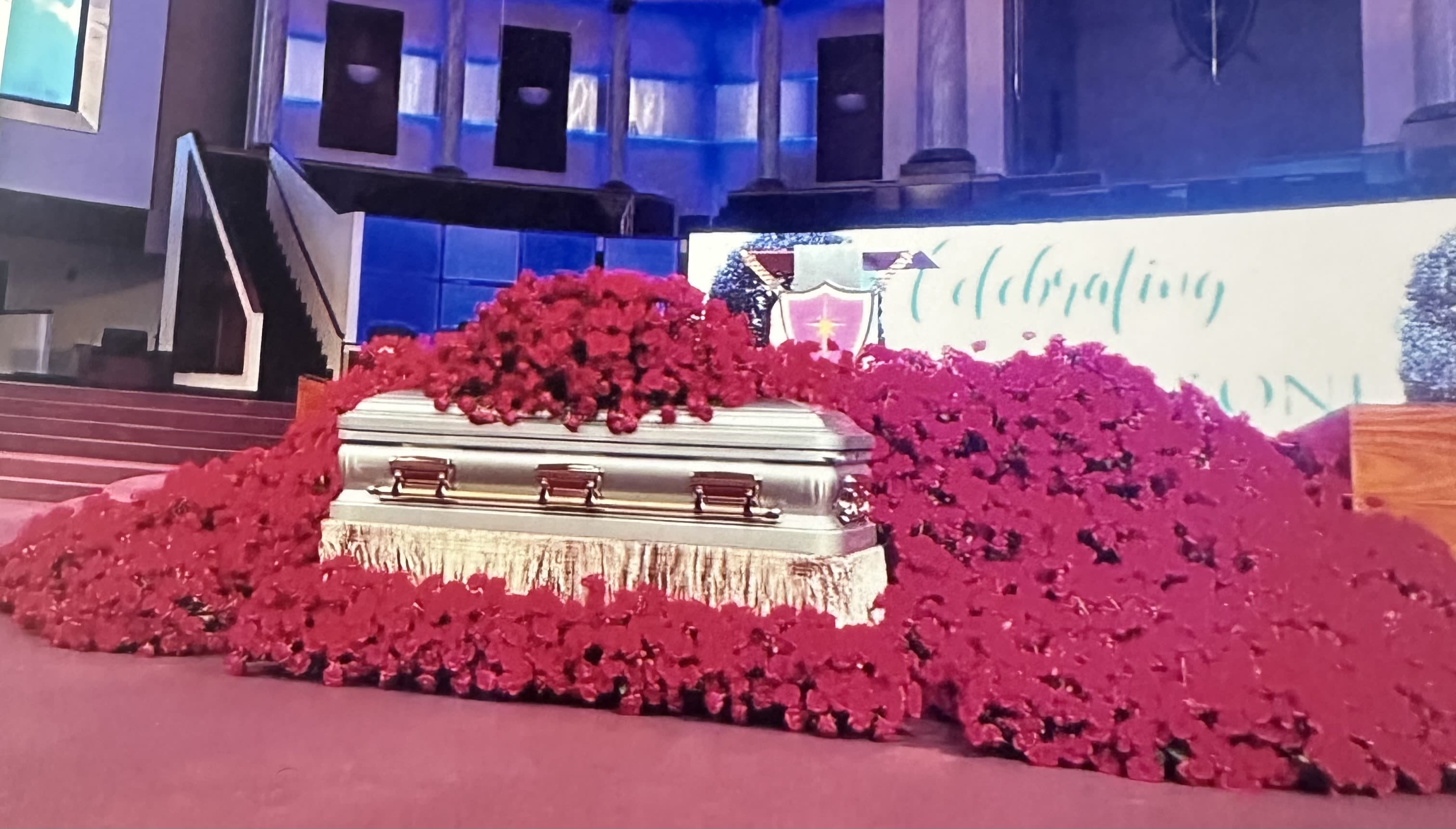 Complete Bed of Flowers Carnations  - Flowers all around Casket 