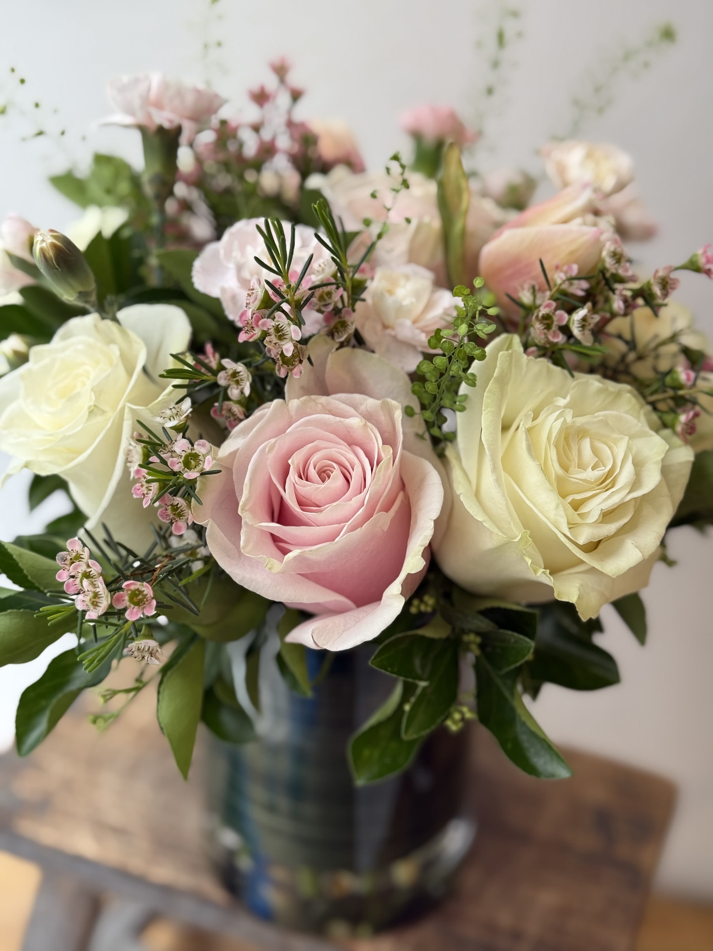 Surprise - Cute 4x4 cube vase with pretty pink roses and greenery. A perfect pick me up for that NYC desk that needs a little love. Always sending the best roses from the best florist in new york. Send the best flowers from the best flower shop in New York. We offer same day flower delivery in Manhattan, Queens, Bronx, Brooklyn, Staten Island and West Chester counties. We have the prettiest and most luxurious flowers to choose from and our designs are unique and whimsical. We carry Peonies almost every day of the year!! #bestflorist #bestfloristny #newyorkflorist