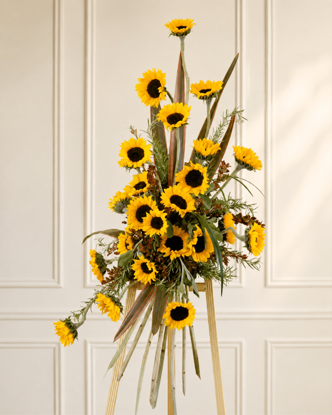Golden Remembrance Standing Spray - Standing spray of all sun flowers.  
