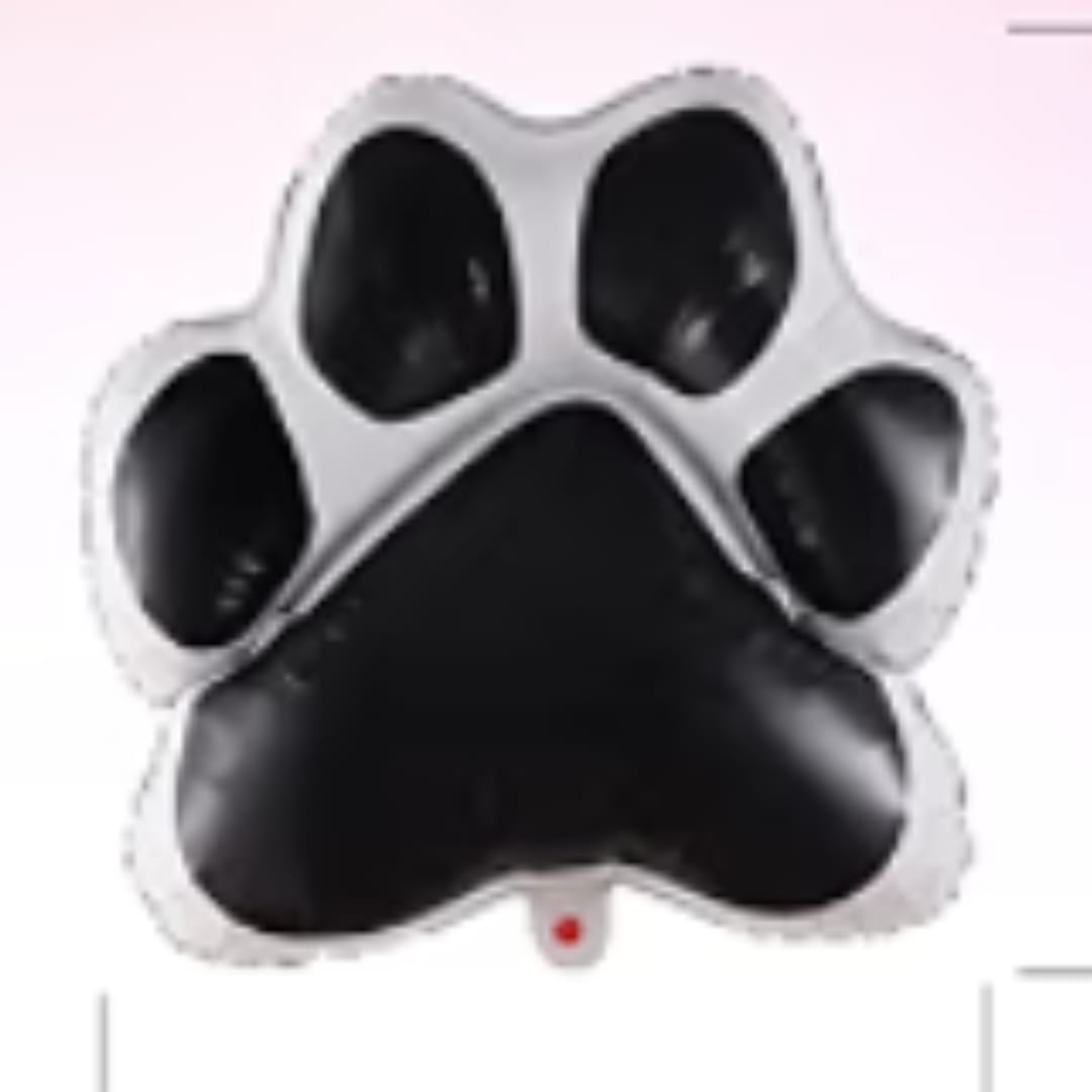 Black paw print balloon on a light background
