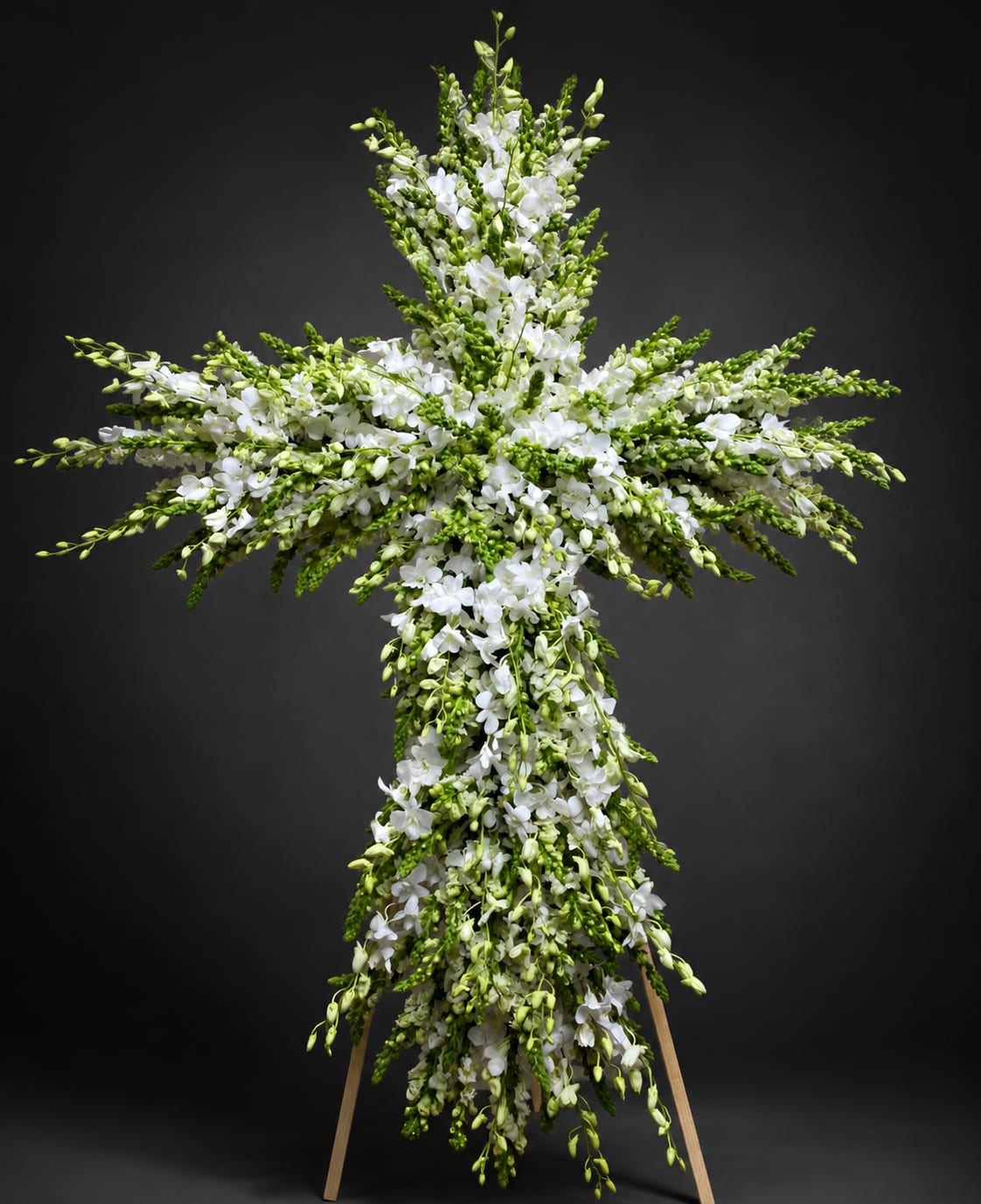 Orchid Cross - Order this unique signature sympathy arrangement designed by artist and our head designer Lilit Khachatryan. A black or white ribbon, printed with silver or gold letters, is included in the price.