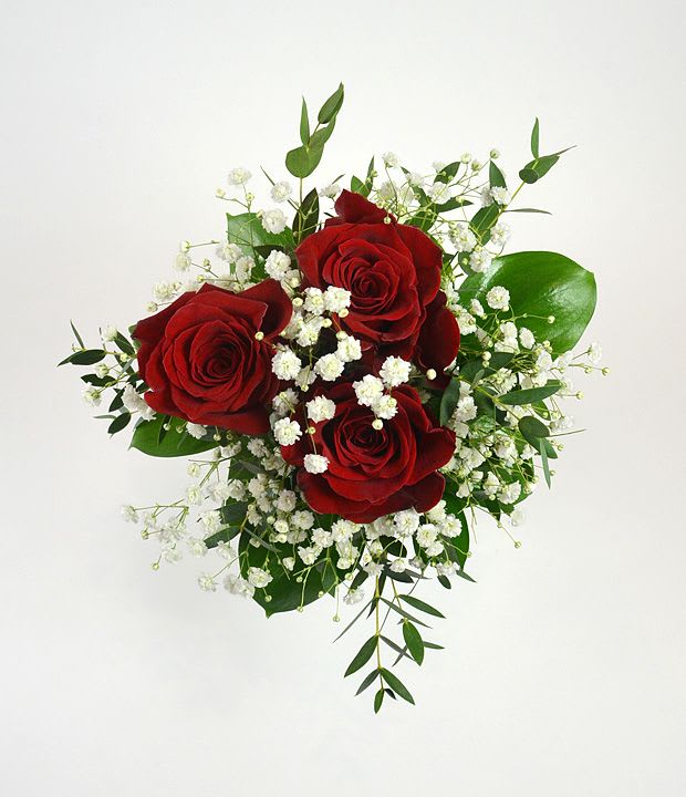 Scarlet Serenade Prom Bouquet - A striking petite prom bouquet, featuring red roses embraced by delicate clouds of baby's breath. This timeless pairing creates the perfect accessory for a night of unforgettable moments.