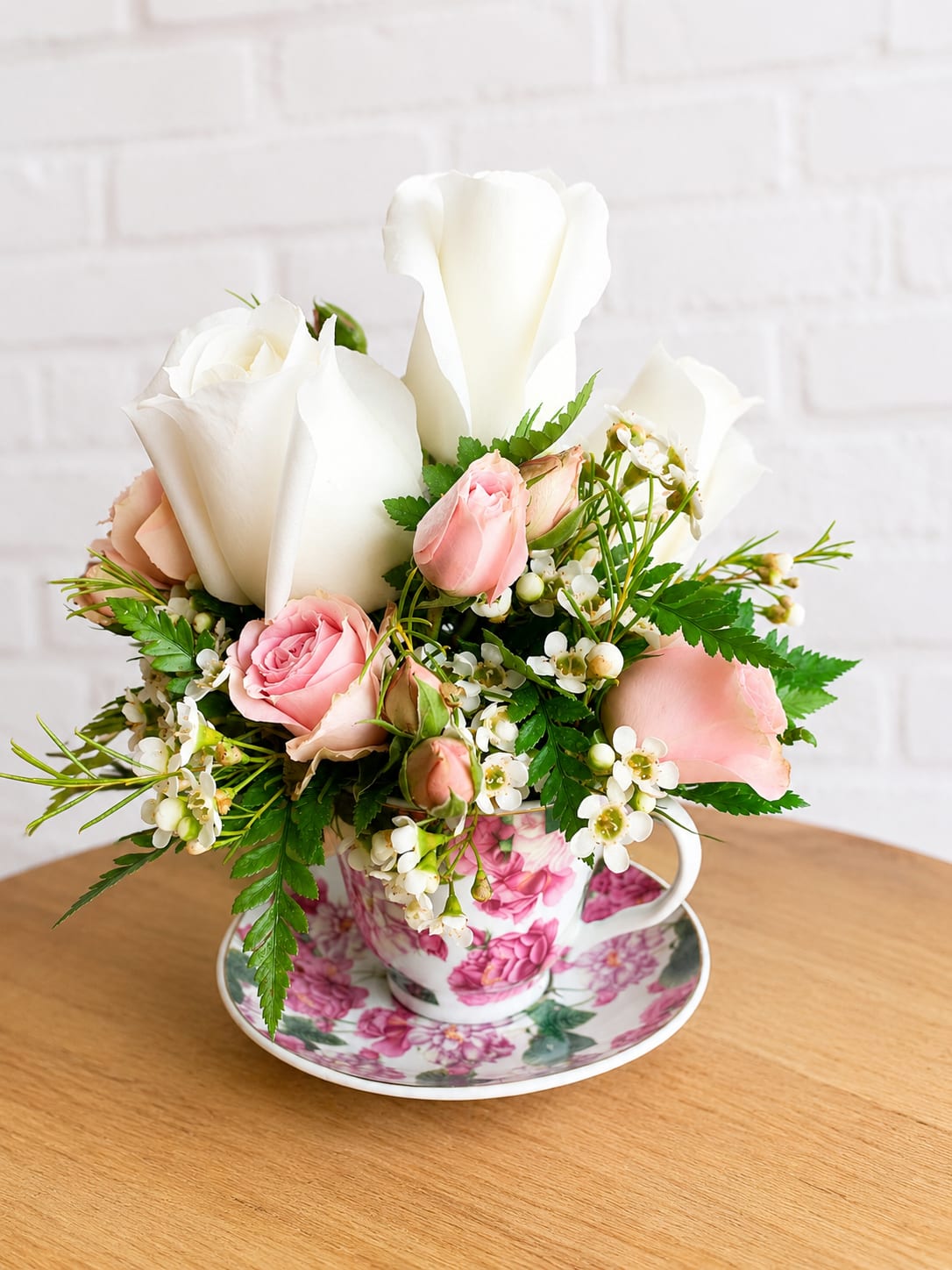 Cafe' de Fleur - A unique &amp; charming porcelain cup and saucer is delicately filled with Roses. **The colors and patterns will vary to make this ever so thoughtful gift unique for every recipient and occasion**