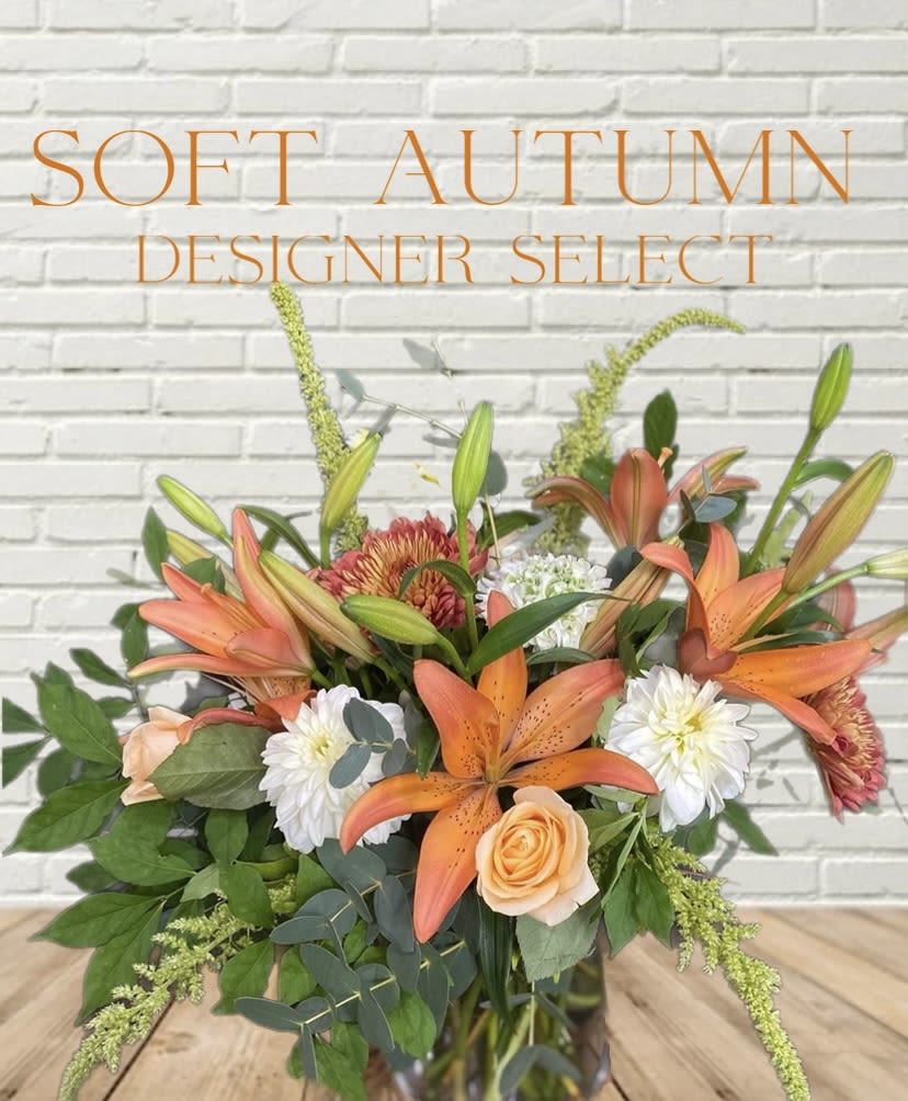 Soft Autumn Designer Select - A stunning seasonal combo of soft autumnal colors of flowers in a vase! May vary from the example photo.