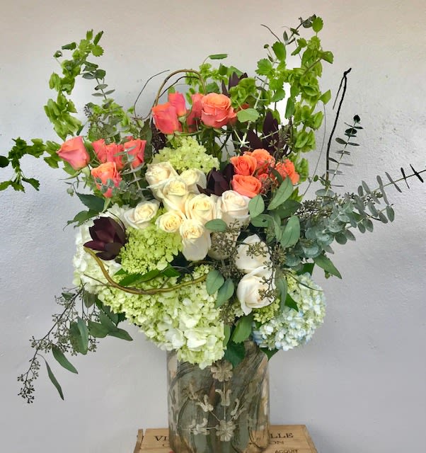 Flowers Forever  - Mixed flowers arrangement in glass special vase 