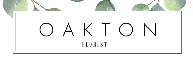 Oakton Florist logo on a white background with green leaves