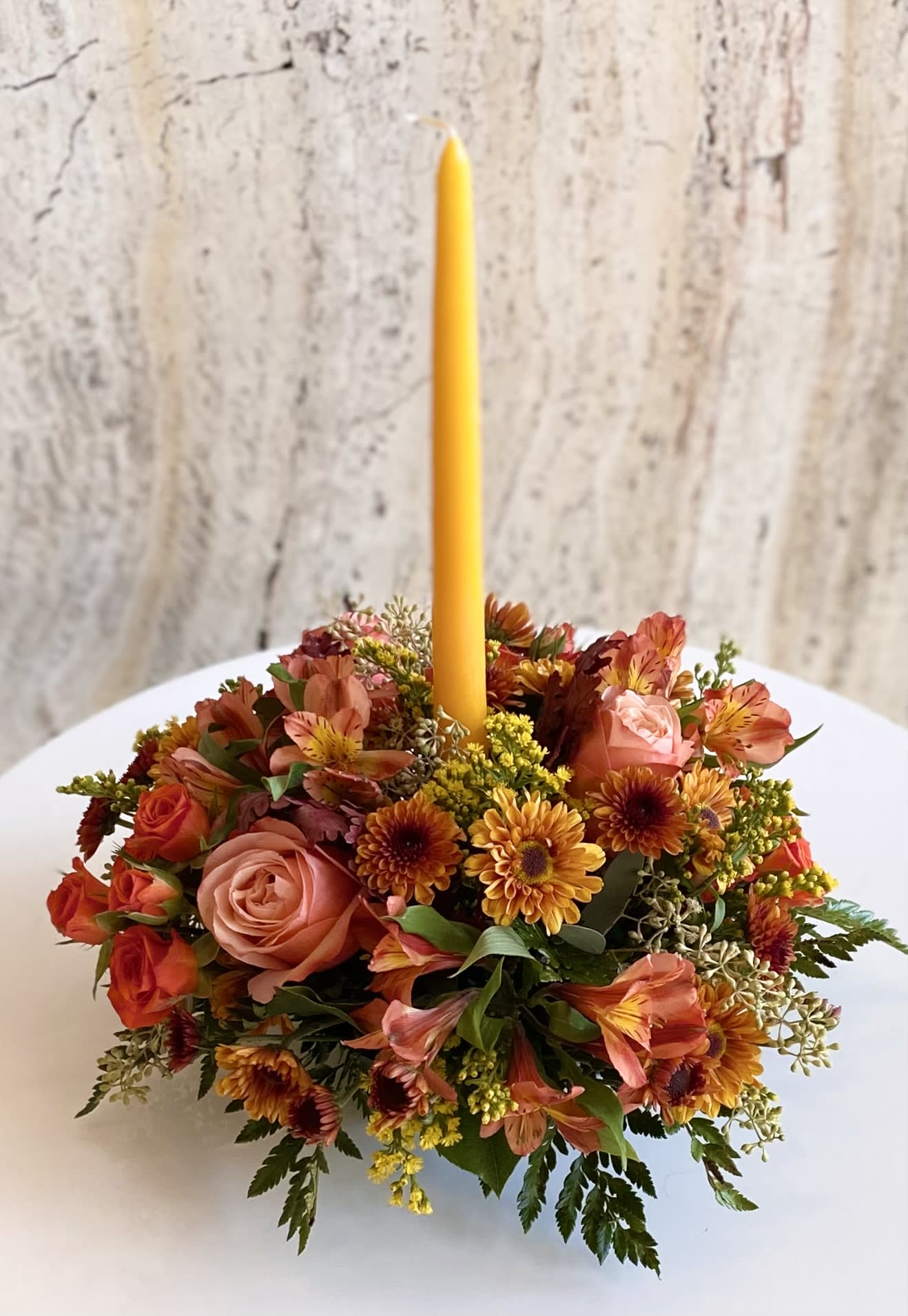 Small Thanksgiving centerpiece  - Centerpiece for small spaces with single candle 