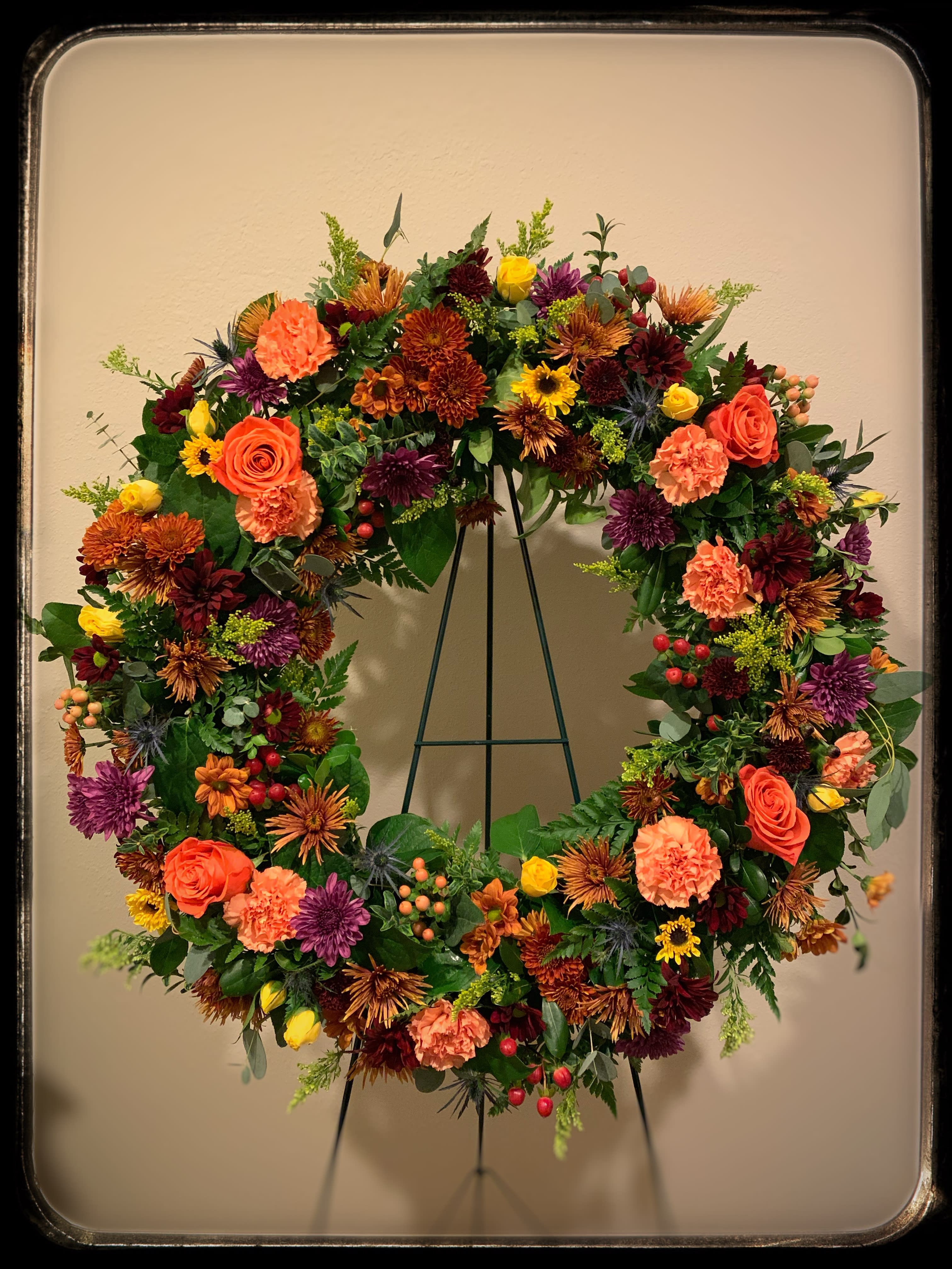 Heavenly Fall Wreath - An exquisite array of fall colors make up this beautiful wreath, and is a loving symbol of peace, joy and wonderful memories