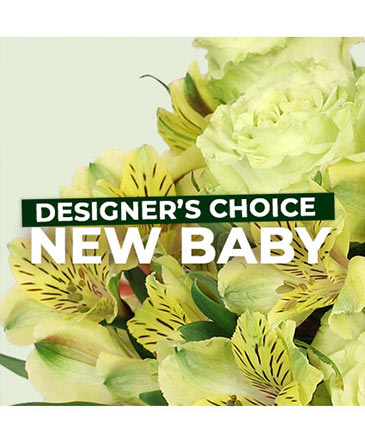 Yellow-green bouquet labeled New Baby