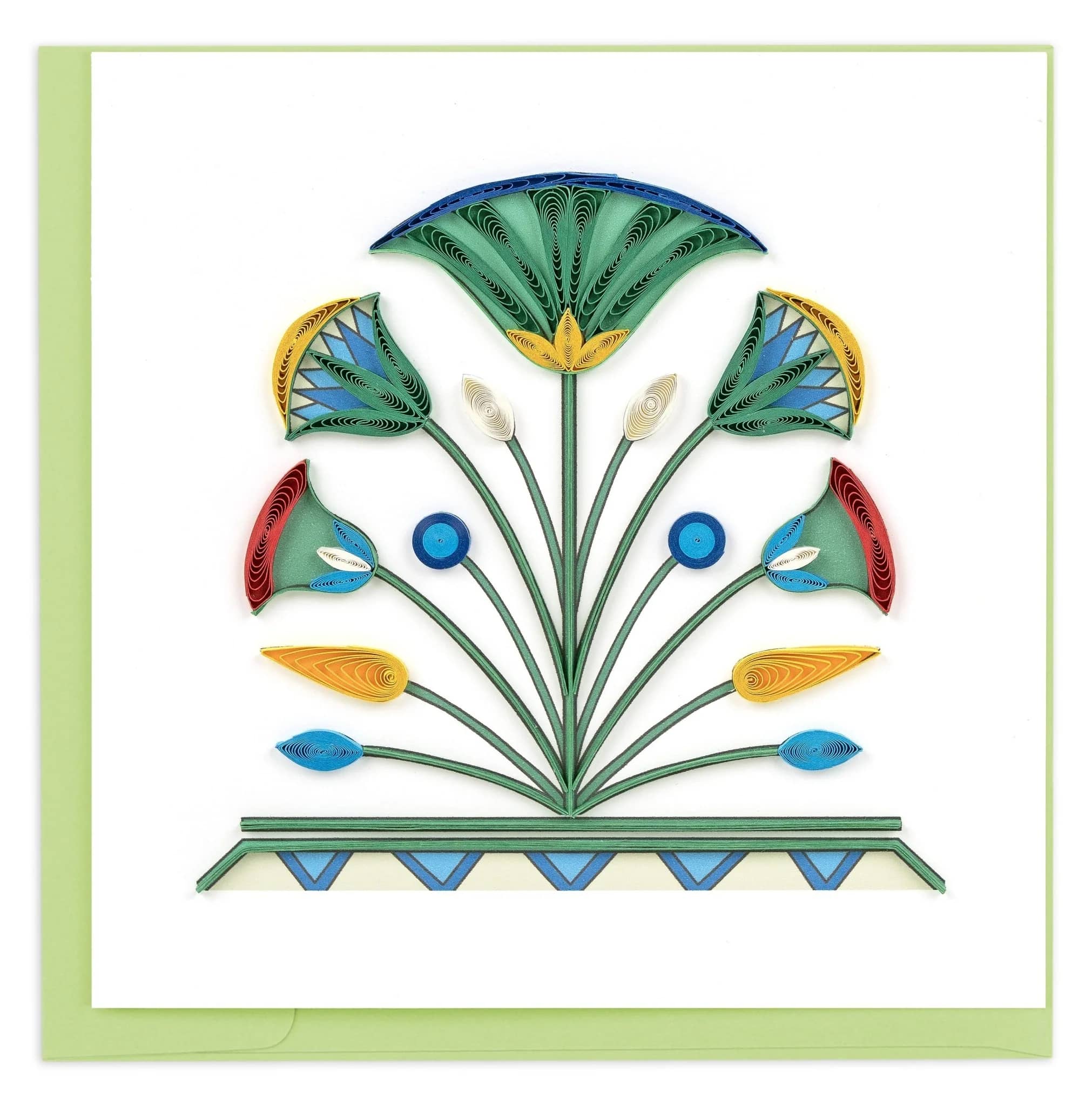 Decorative paper floral design on a white card with a green border