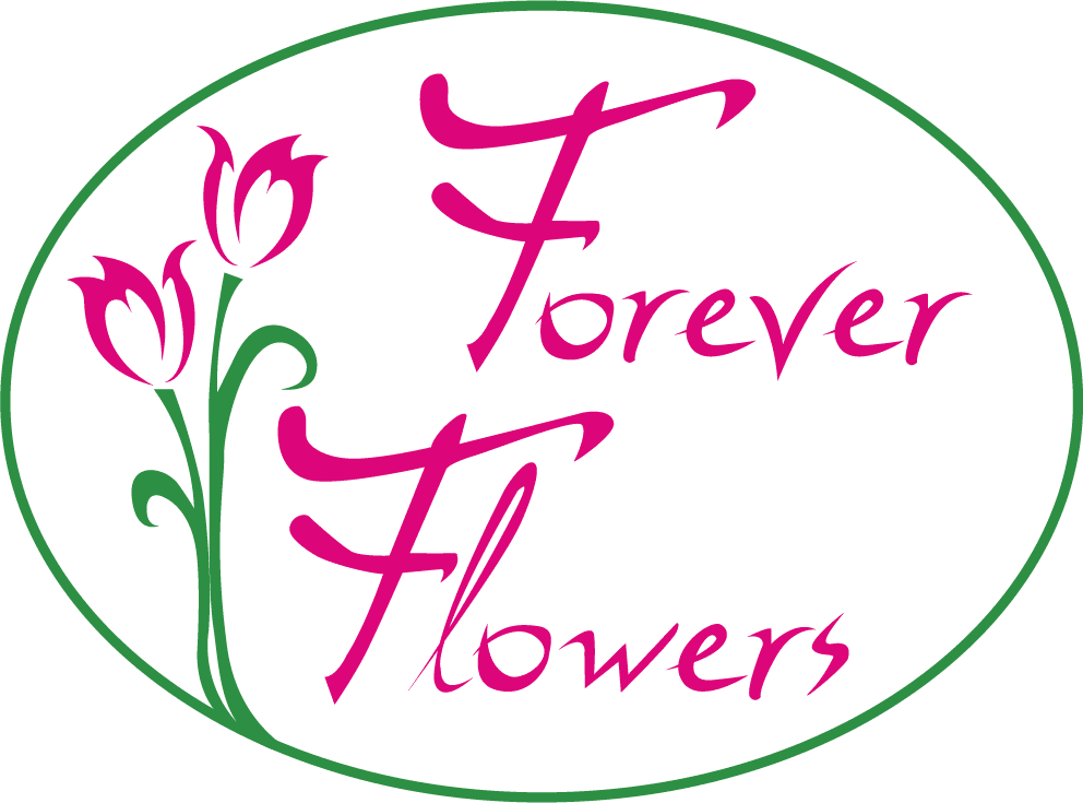 Pink floral logo with tulip icons and the words Forever Flowers