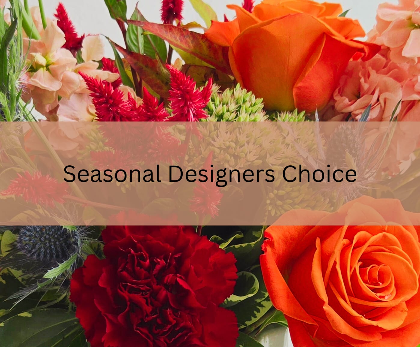 Seasonal mixed bouquet with orange roses and red flowers