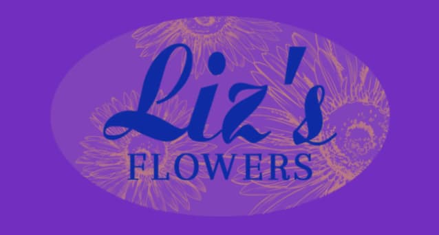 Liz's Flowers logo on a purple background