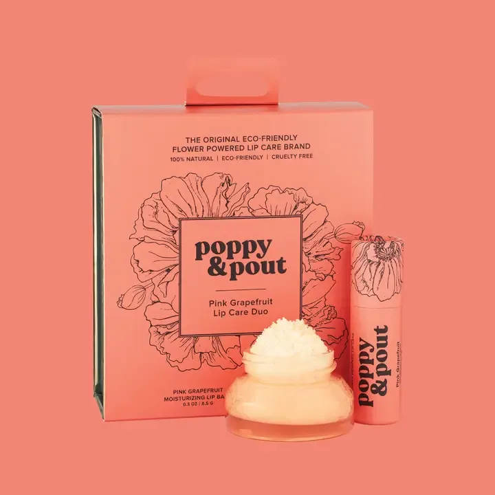 Pink lip care gift set with balm, tube, and box