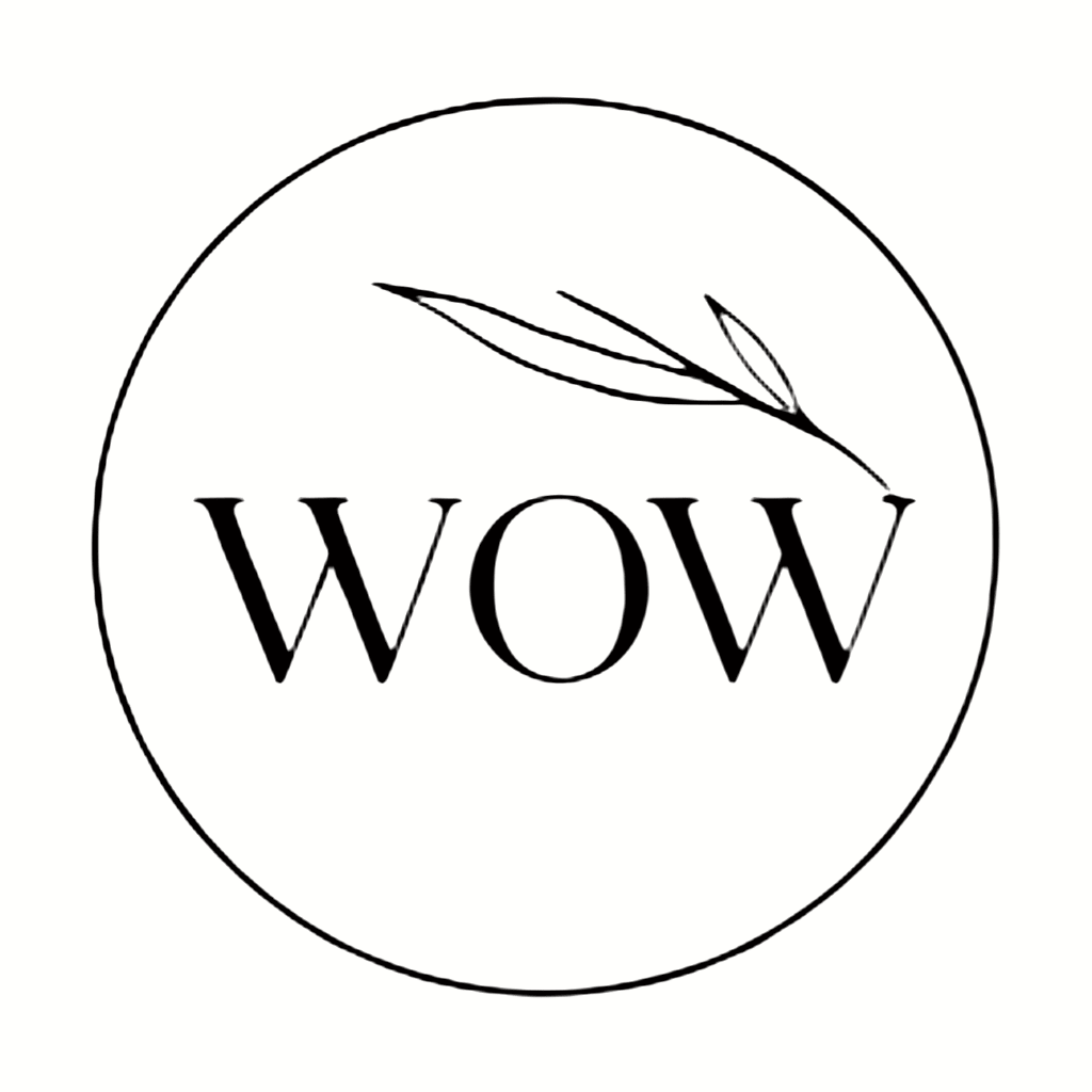 Black WOW logo inside a circle on a white background