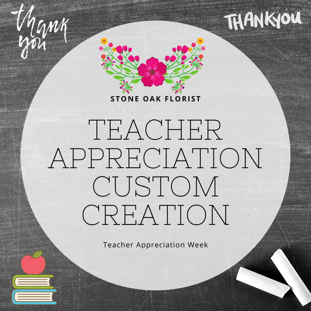 Teacher appreciation sign with a floral graphic and thank-you text