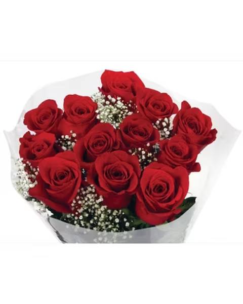 Bouquet of red roses with white baby's breath