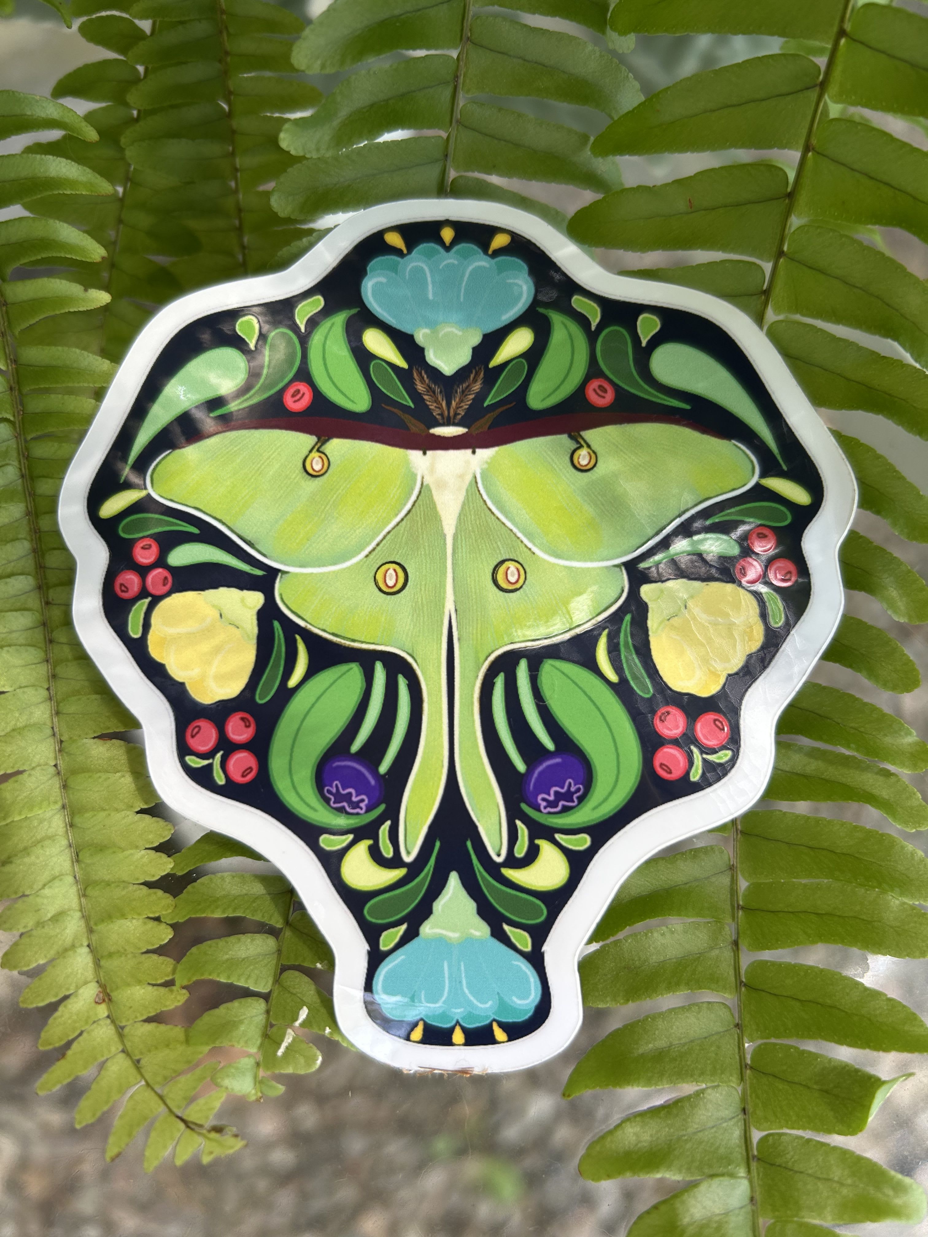 Luna Moth Sticker - A beautiful sticker depicting original artwork by local Phoenix artist, Sarah Woodward of Lemons and Peach Co! Can be added to any bouquet as an extra gift. 