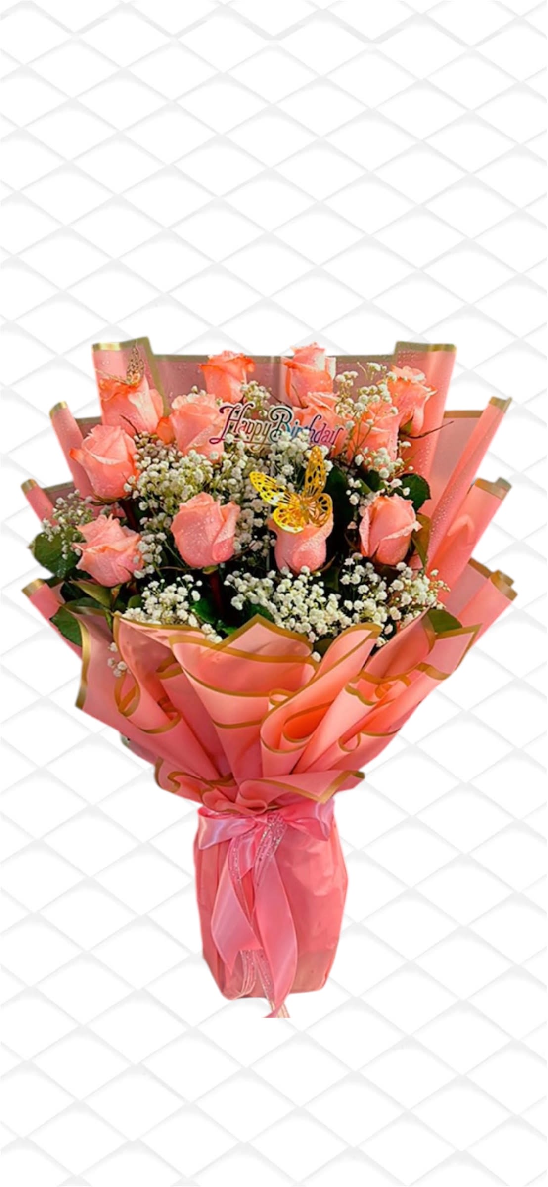 Sweet Pink - Beautiful arrangement of Pink Roses with oasis foam wrapped in Korean paper .