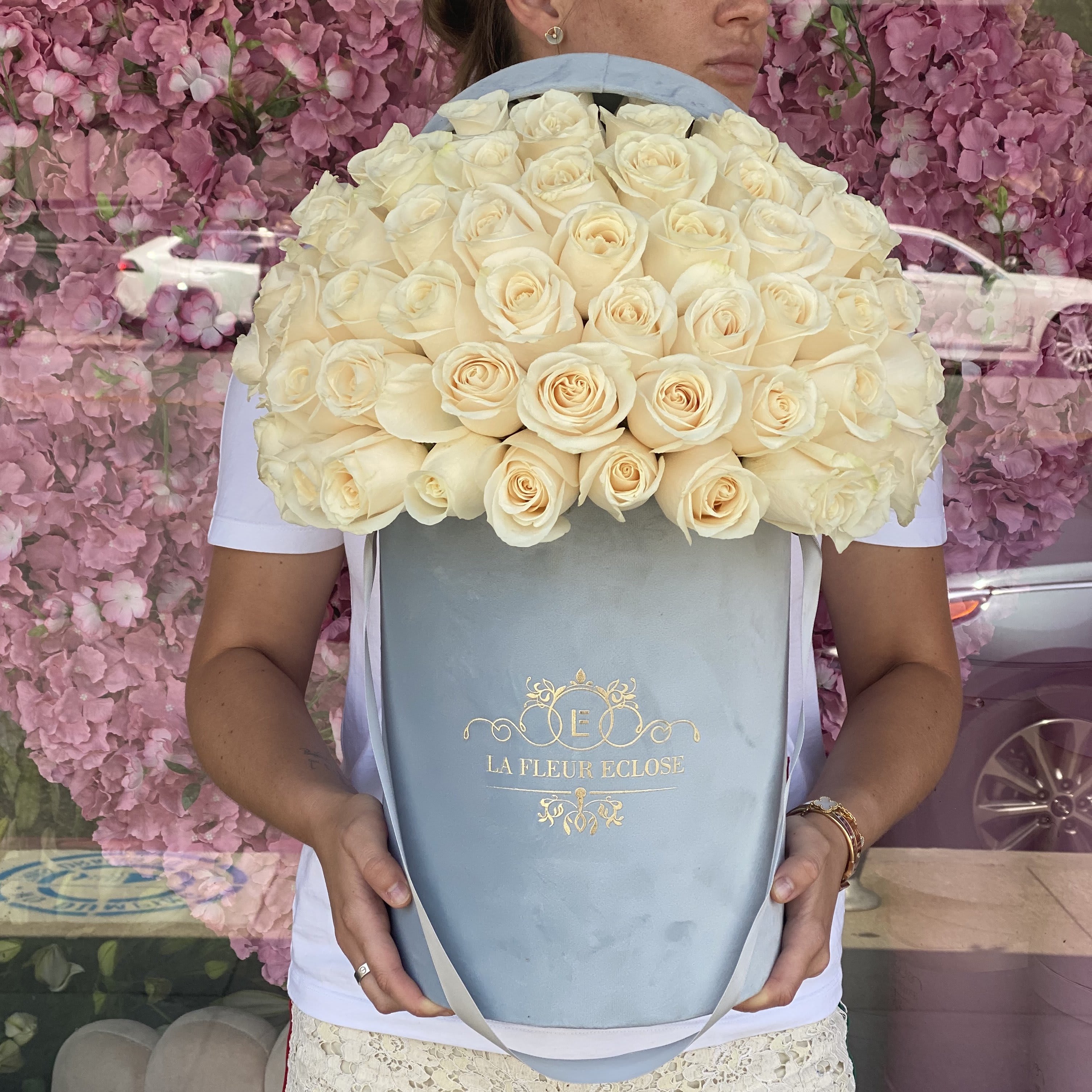 Feminine VD (Velvet Box) - Standard 50 with roses in our signature grey box  Deluxe 75 with roses in our signature grey box