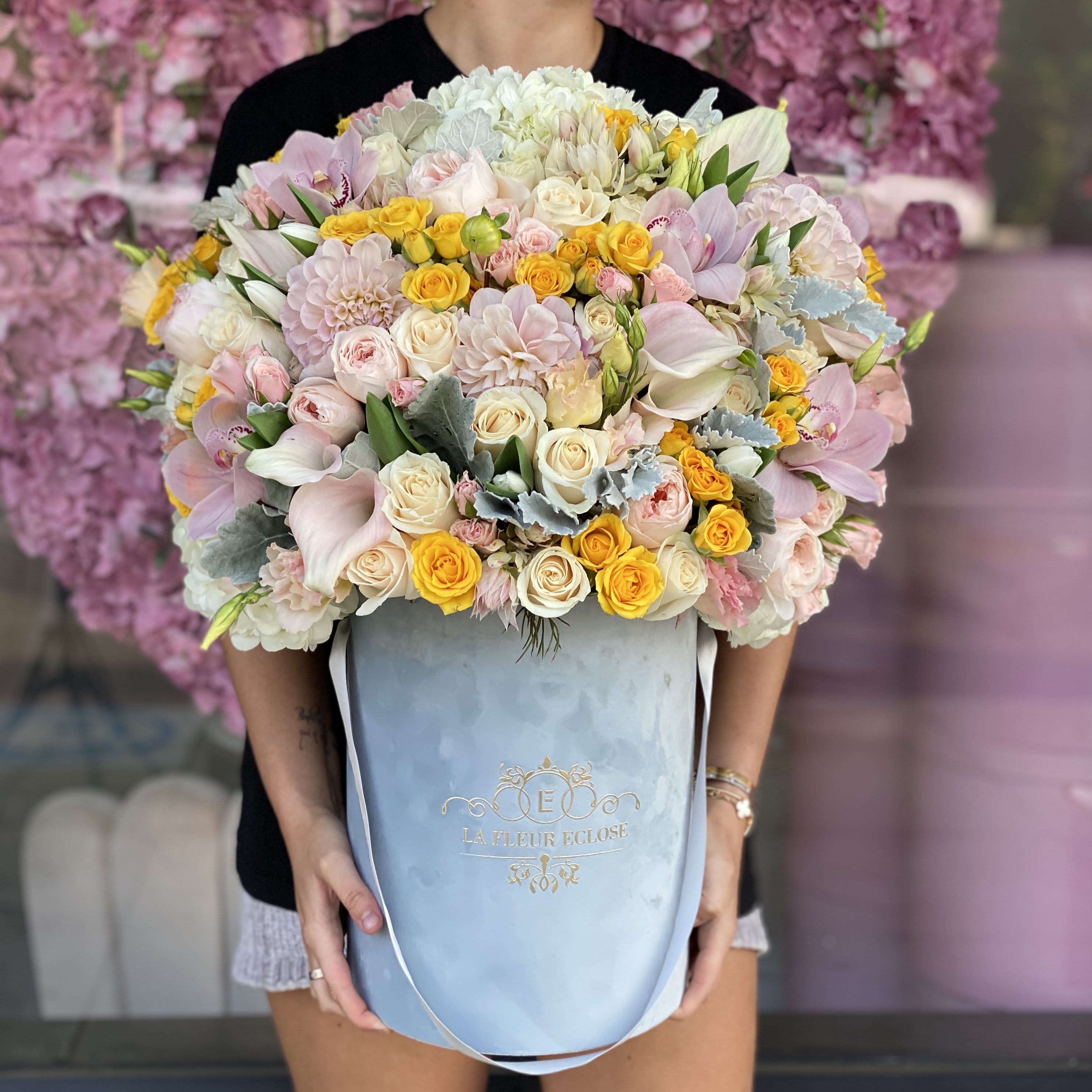 Angel MD - Beautiful mixed flowers in our signature  blue box velvet box.