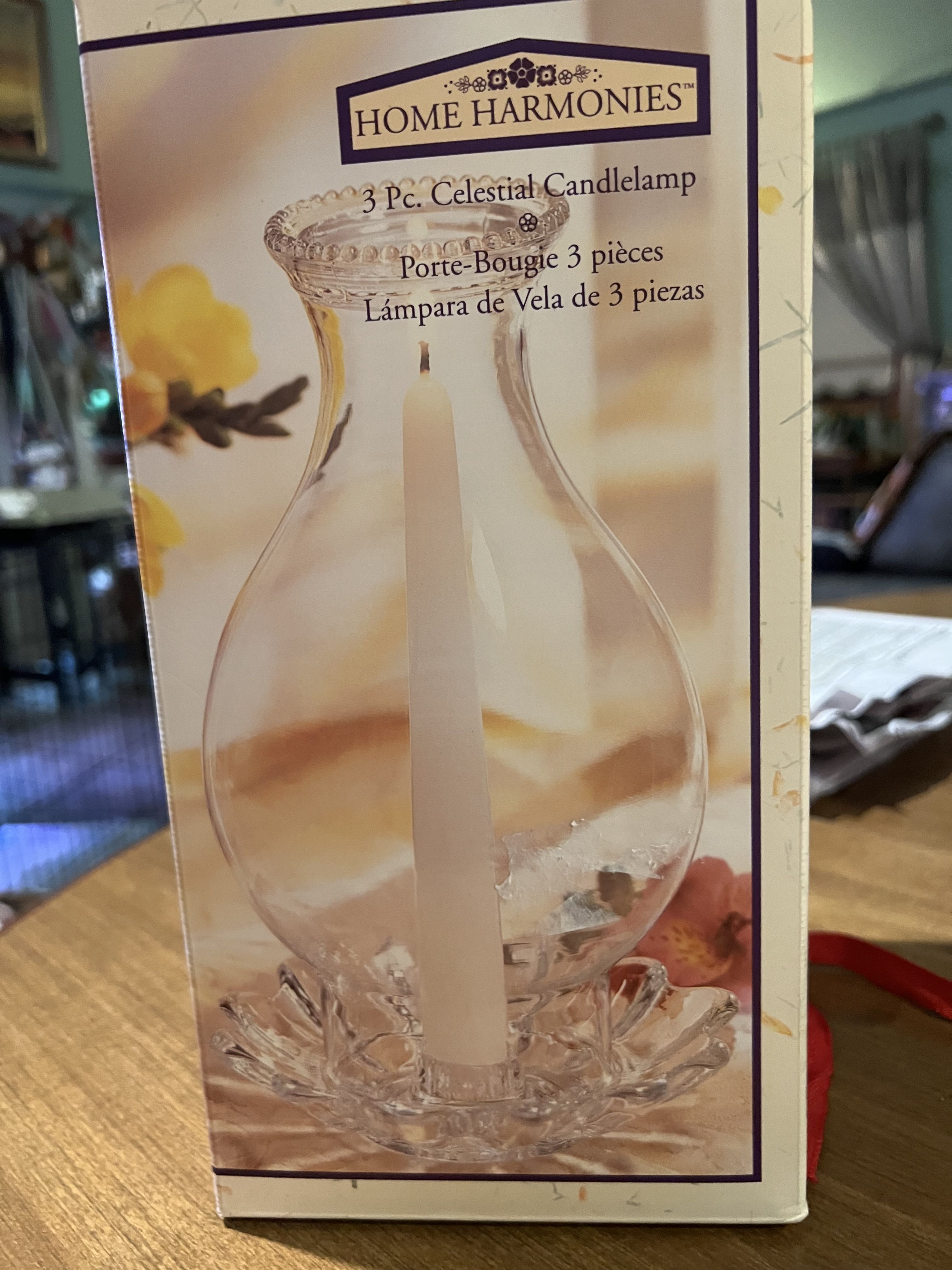 Boxed glass candlelamp with a white taper candle
