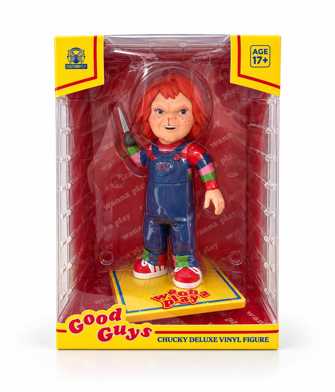 Boxed Chucky vinyl figure in red packaging