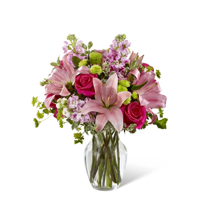 PRETTY PINKS or similar - ALL SHADES OF PINK - ROSES, LILIES, STOCK - PERFECT FOR ANY OCCASION! FLOWERS MAY VARY BUT OVERALL LOOK WILL NOT.