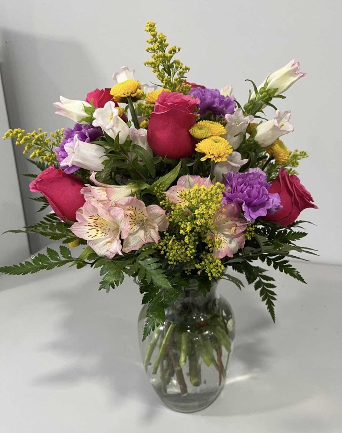 Summer Surprise  - Vase of Roses, Alstromeria Lily, Carnations, Mums