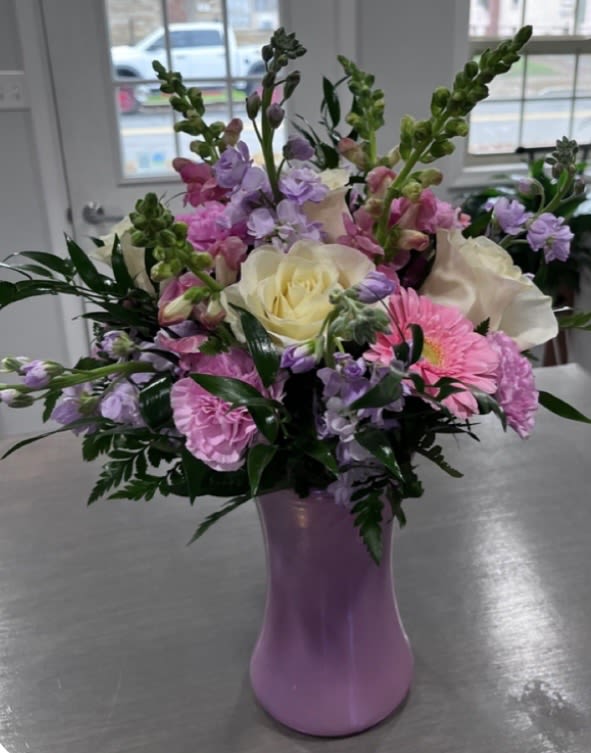 Pretty Pastel - Beautiful vase filled with Pastel colors Snap Dragons, Stock Carnations, and Alstromeria
