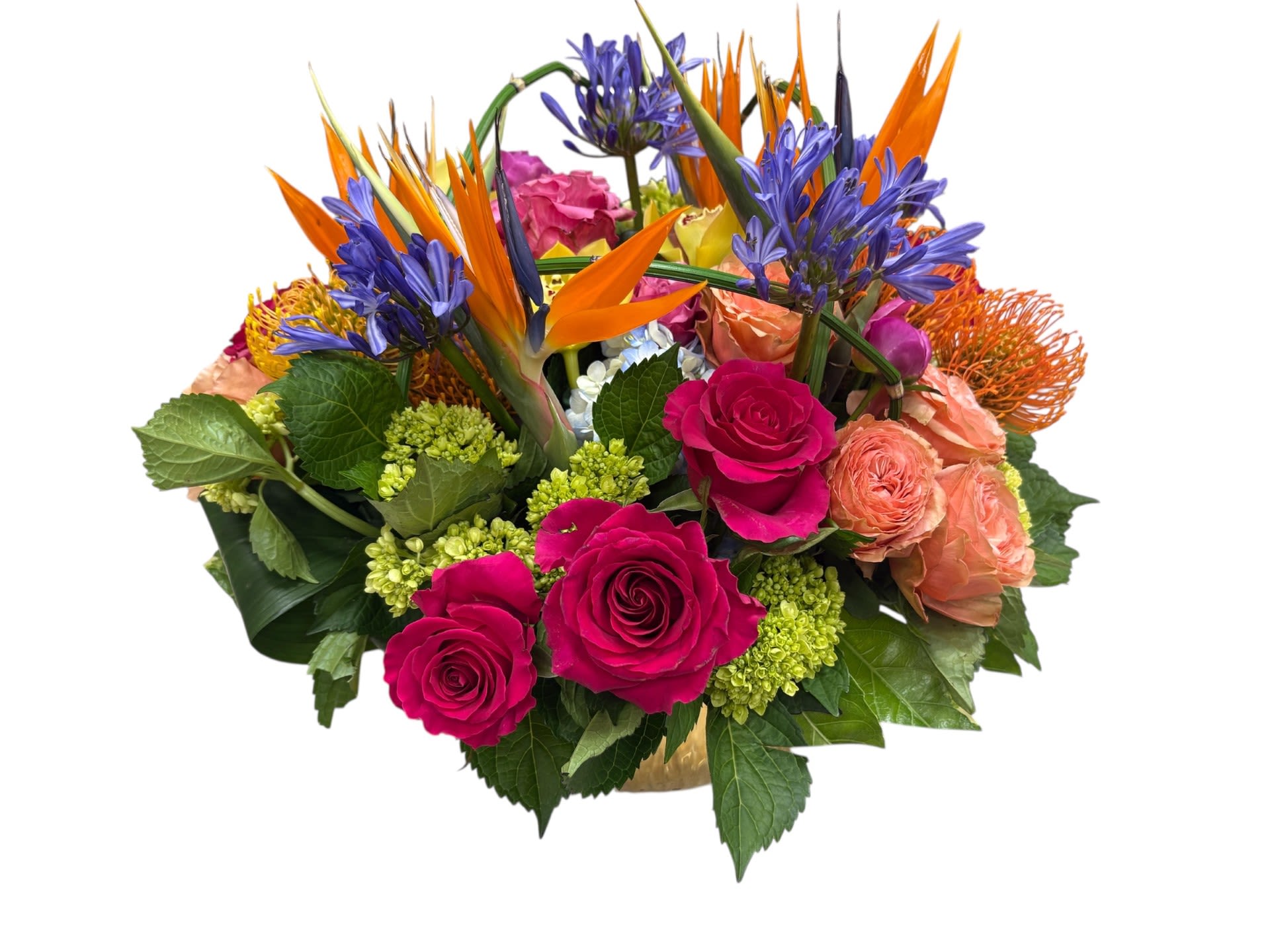 Lux – Radiance - Lux – Radiance A bold celebration of color and sophistication.  Radiance from our Lux collection is an exuberant expression of modern elegance. Vivid blooms in a vibrant palette—fiery oranges, hot pinks, golden yellows, and rich magentas—burst with energy and joy, all artfully arranged in a gleaming gold vessel. This striking contrast of color and shine creates a statement piece that is both playful and luxurious.  Lux by R. Bloom’s — Where elegance meets artistry.