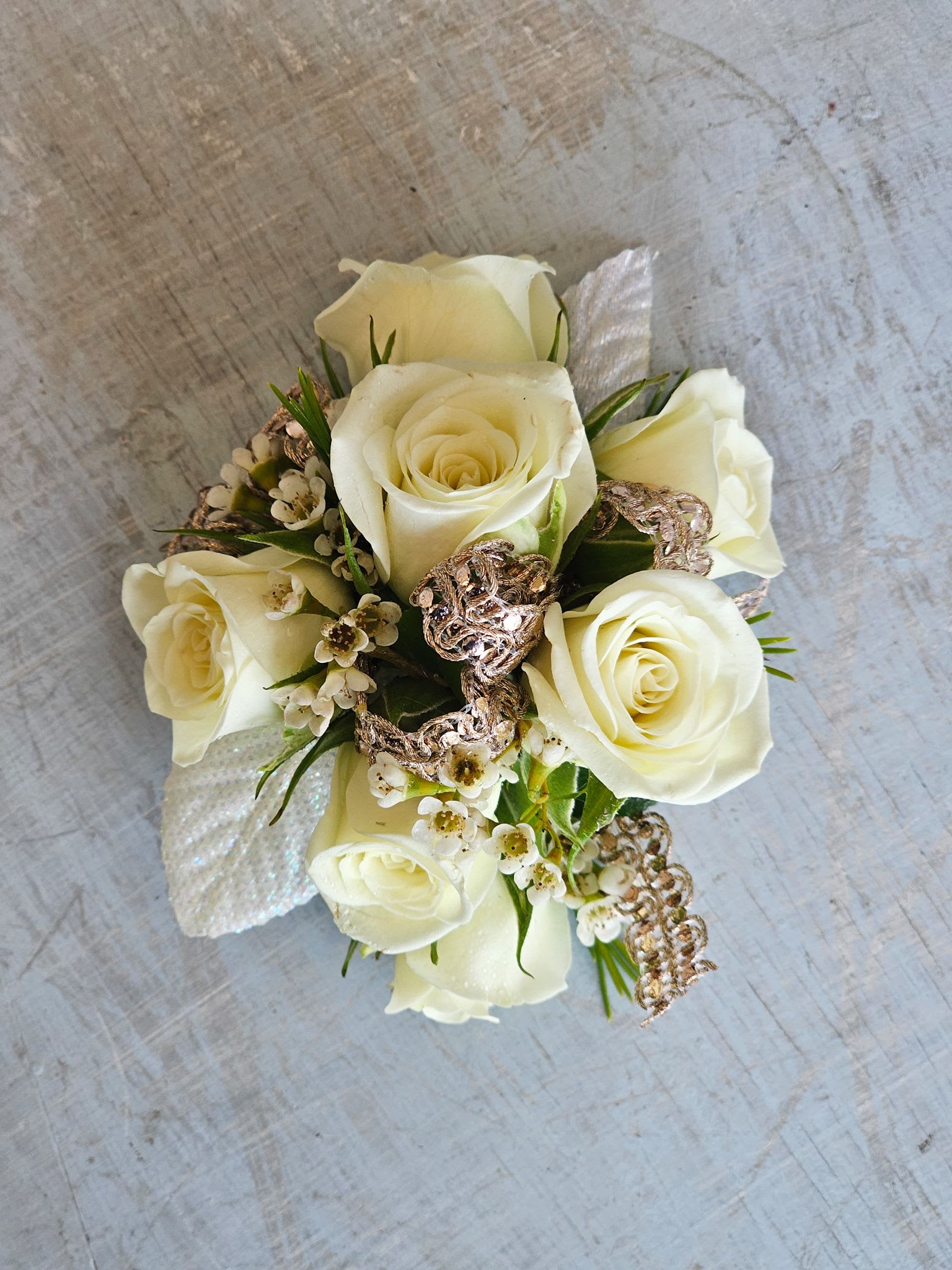 White spray rose wrist corsage - white spray rose wrist corsage