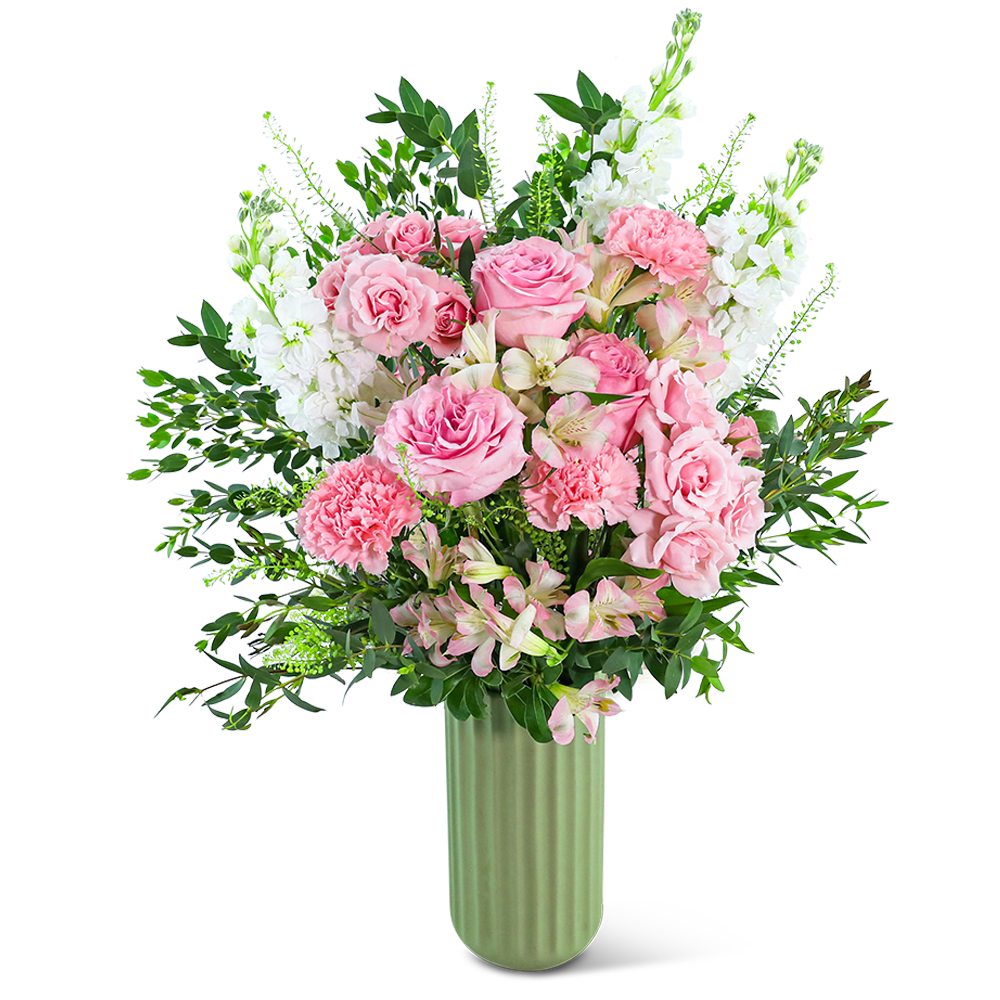 Timeless Florence Charm - What better way to show your love than this bouquet of soft pink blooms? Timeless Florence Charm features roses, alstroemeria, carnations, and stock surrounded by premium foliage. It’s the perfect gift for an anniversary, birthday, or just because! With our seamless local flower delivery service and reputation as the best local florist, we are dedicated to creating and delivering beautiful bouquets like this one.