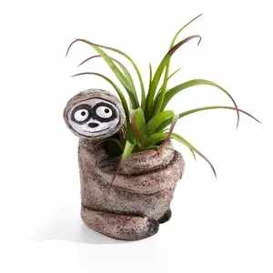 Bodhi the Sloth Planter by Gisele Kratzner by Blob House with Tillandsia Air Plant or Succulent - A charming little green accent that feels like a wink from nature, this air plant arrangement is perfect as a gift or desktop companion. A single Tillandsia air plant (or a small succulent option) perches in a whimsical stone tone Sloth planter sculpted with a carved face and a rough, natural texture. The air plant's long, arching green leaves add soft movement and contrast against the compact, quirky sloth form-a playful, casual indoor-garden look that fits a desk, bookshelf, or windowsill.  Give this to the person who appreciates clever design and easy care-the kind of gift that makes someone smile every day. Care is simple: mist the air plant occasionally or soak briefly per Tillandsia care guidelines; succulent choice requires minimal watering. Small and portable, it arrives ready to place wherever a touch of green will brighten the room.