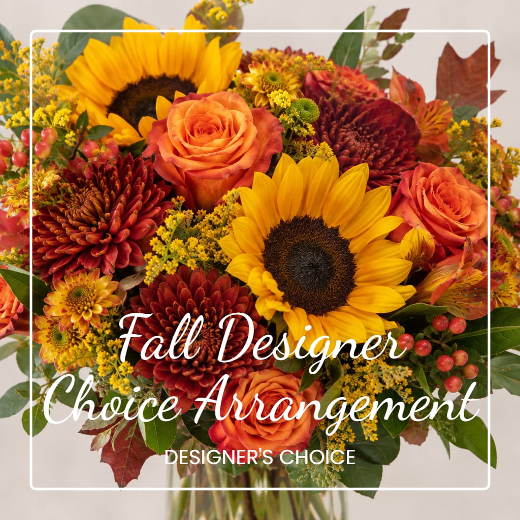 Fall bouquet with sunflowers, orange roses, and burgundy mums