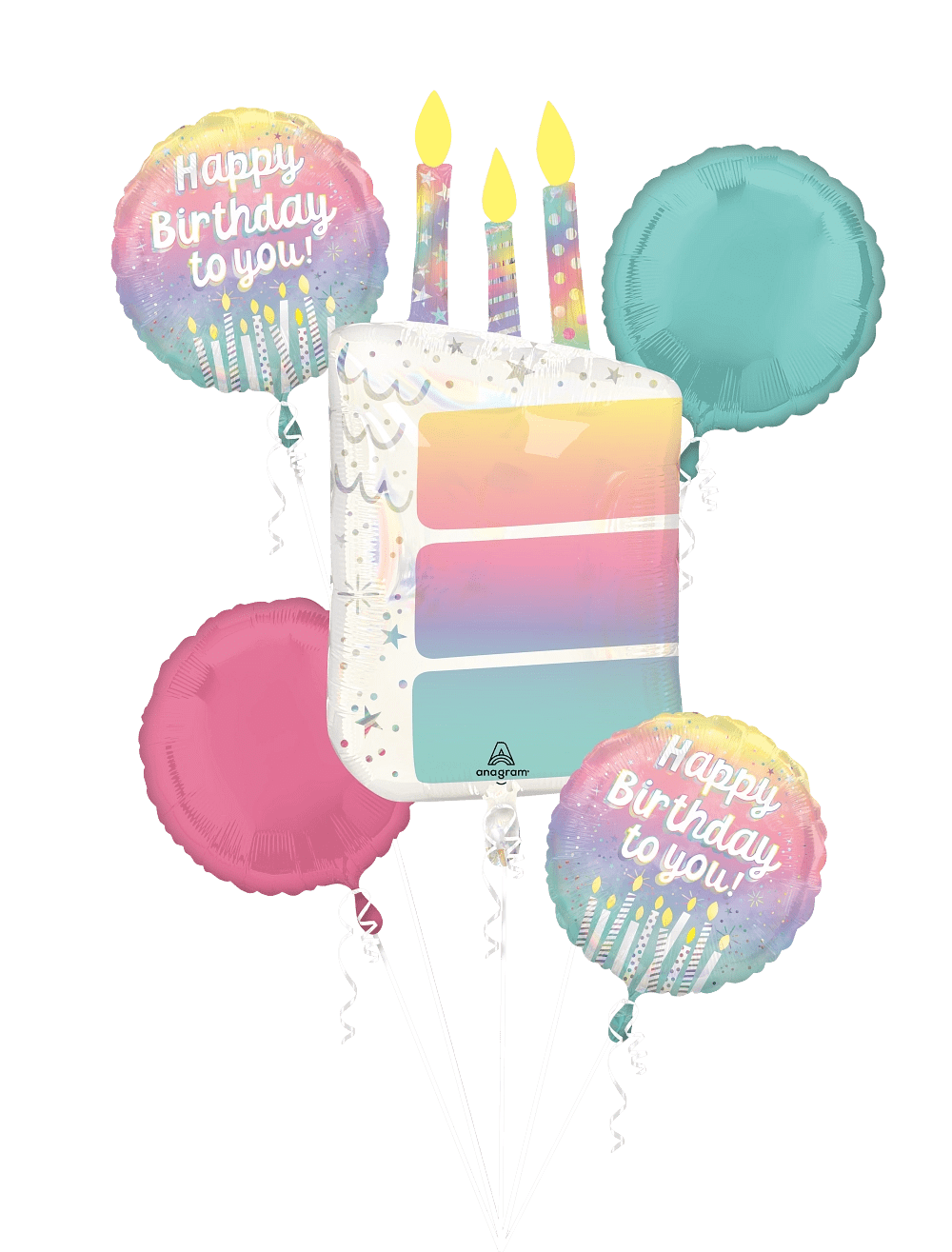 Birthday balloon bouquet with candle and pastel round balloons
