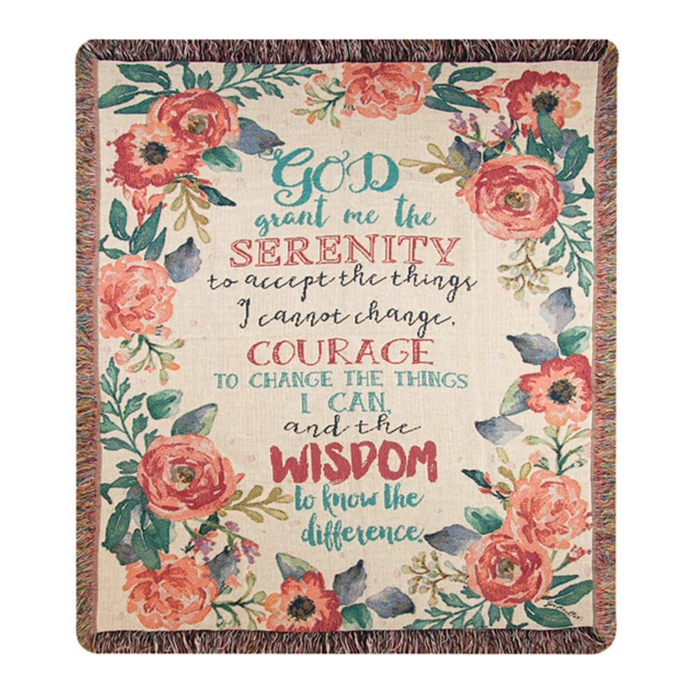Floral throw blanket with a Serenity Prayer quote
