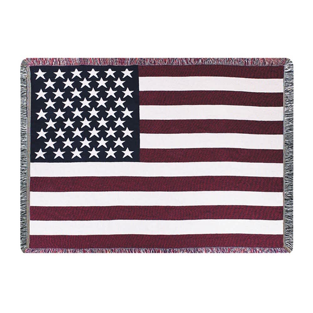 American flag woven blanket with fringe