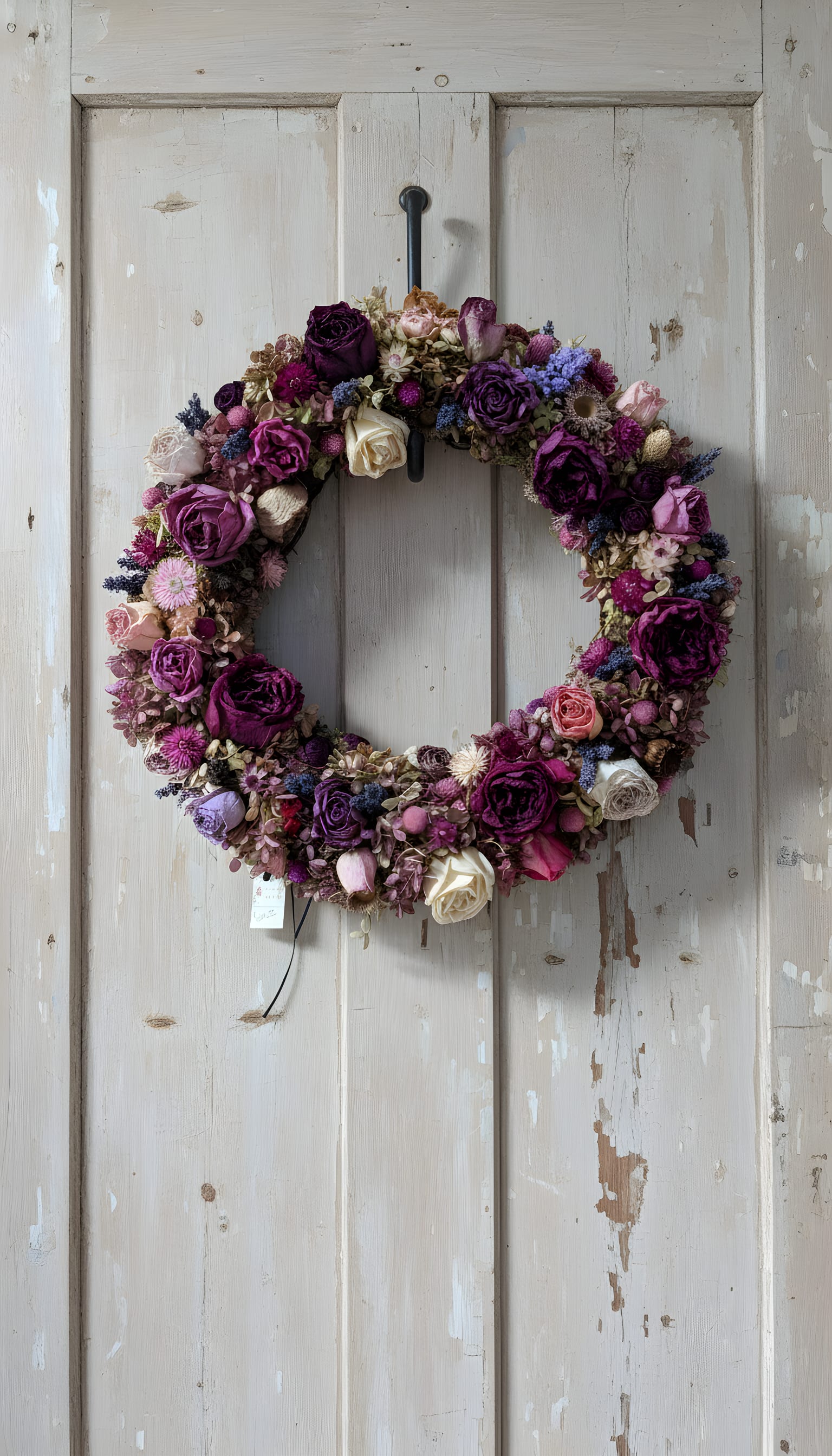 Raspberry Rose Dried Wreath - Dried Wreath made up with assorted flowers