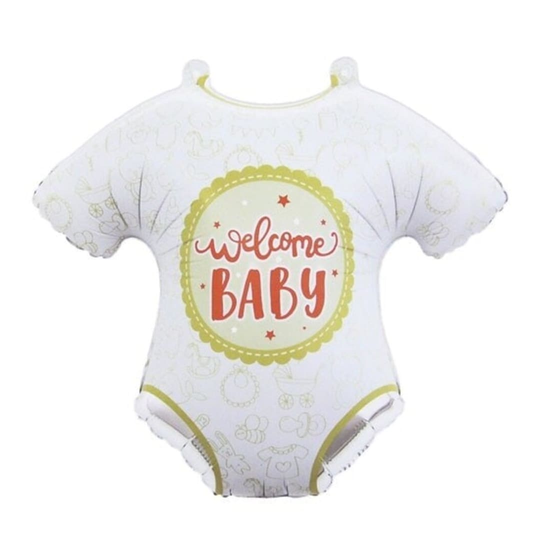 Baby-shaped foil balloon with "welcome BABY" text